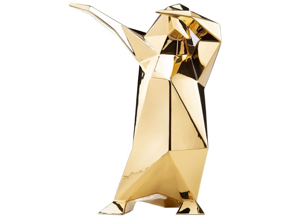 Premium Glossy Gold Dab Penguin Sculpture - Elegant Home Decor, Office Desk Accessory, and Unique Gift Idea