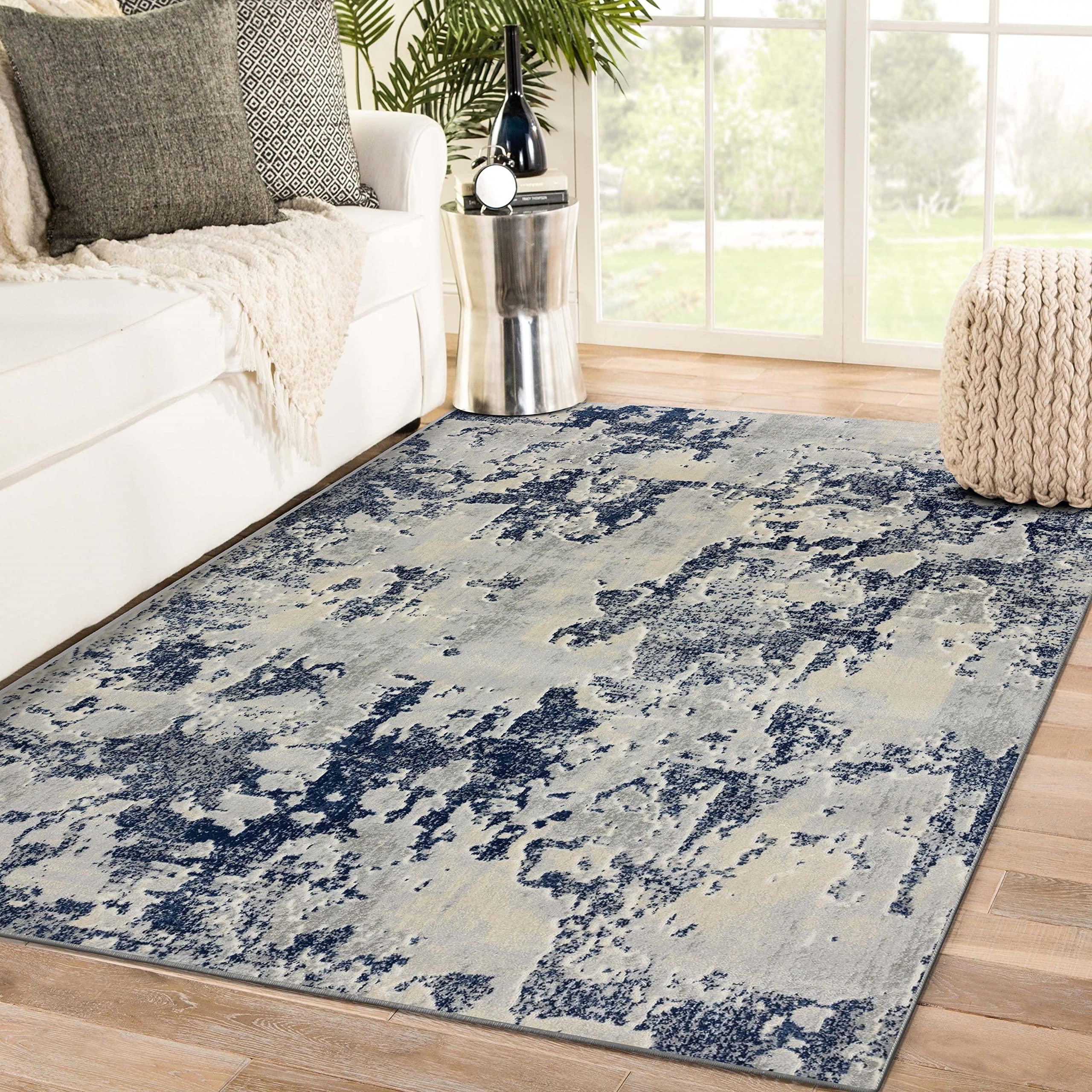 Luxe Weavers New Castle Blue 5x7 Striped Persian Area Rug - Modern Abstract Stain Resistant Easy Clean Indoor Rug for Bedroom Living Room - Perfect for Home Decor & Cozy Spaces