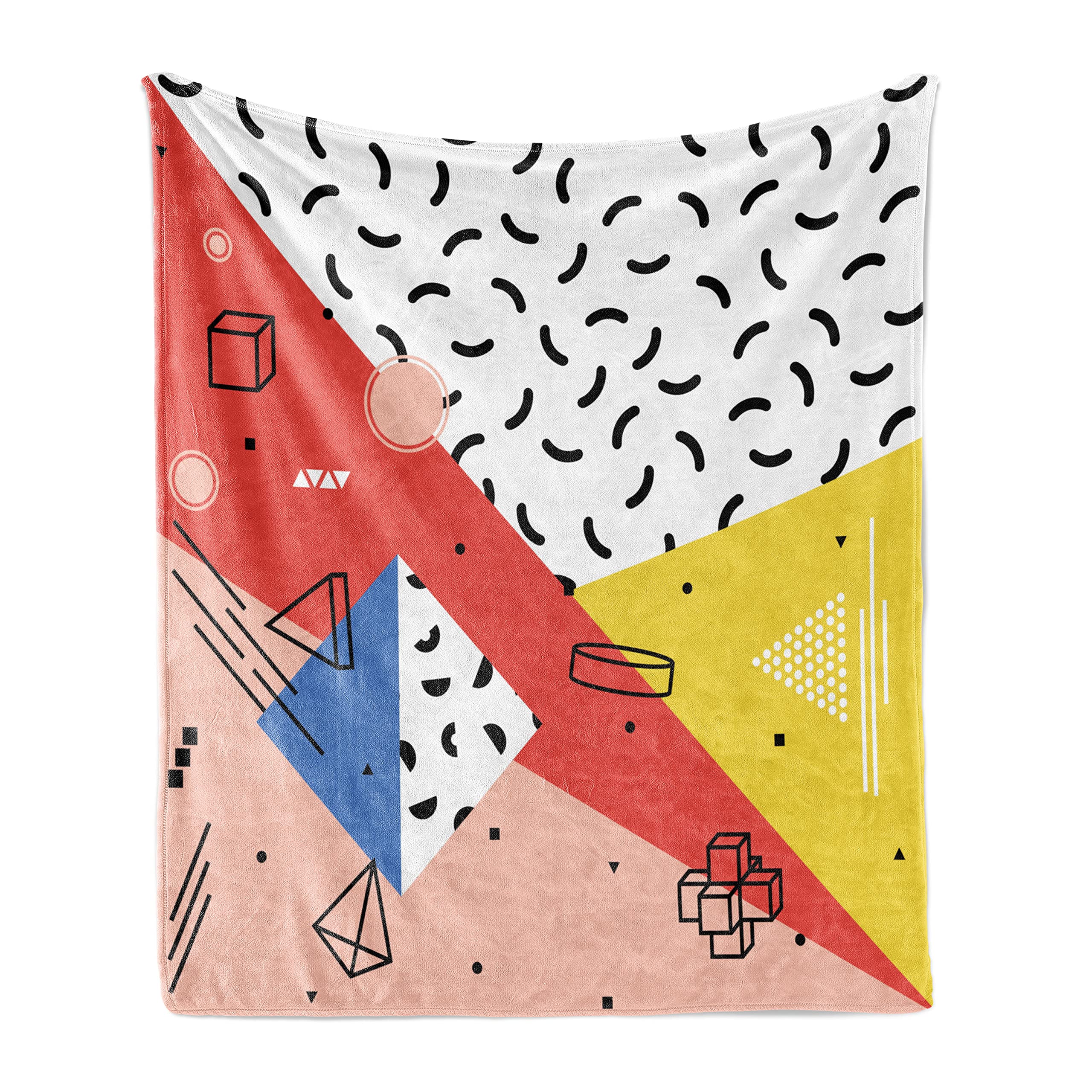 Ambesonne Abstract Throw Blanket - Modern Geometric Design with Triangles, Cubes & Circles - Soft Flannel Fleece Accent Blanket for Couch, Bed & Sofa - 60
