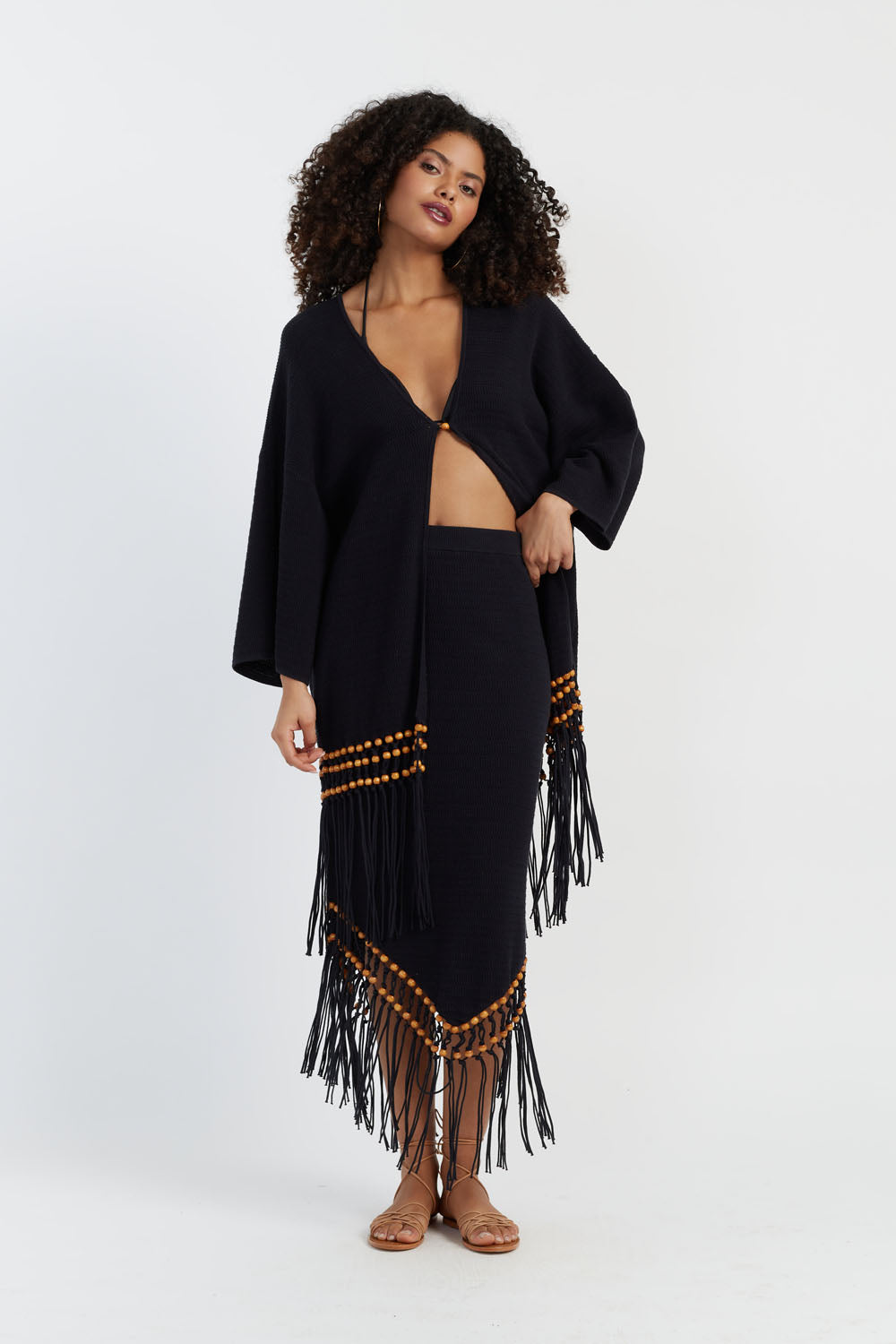 Black Laura Whitmore Beaded Kaftan Dress - Elegant Boho Maxi Cover Up for Beach, Pool, or Summer Parties