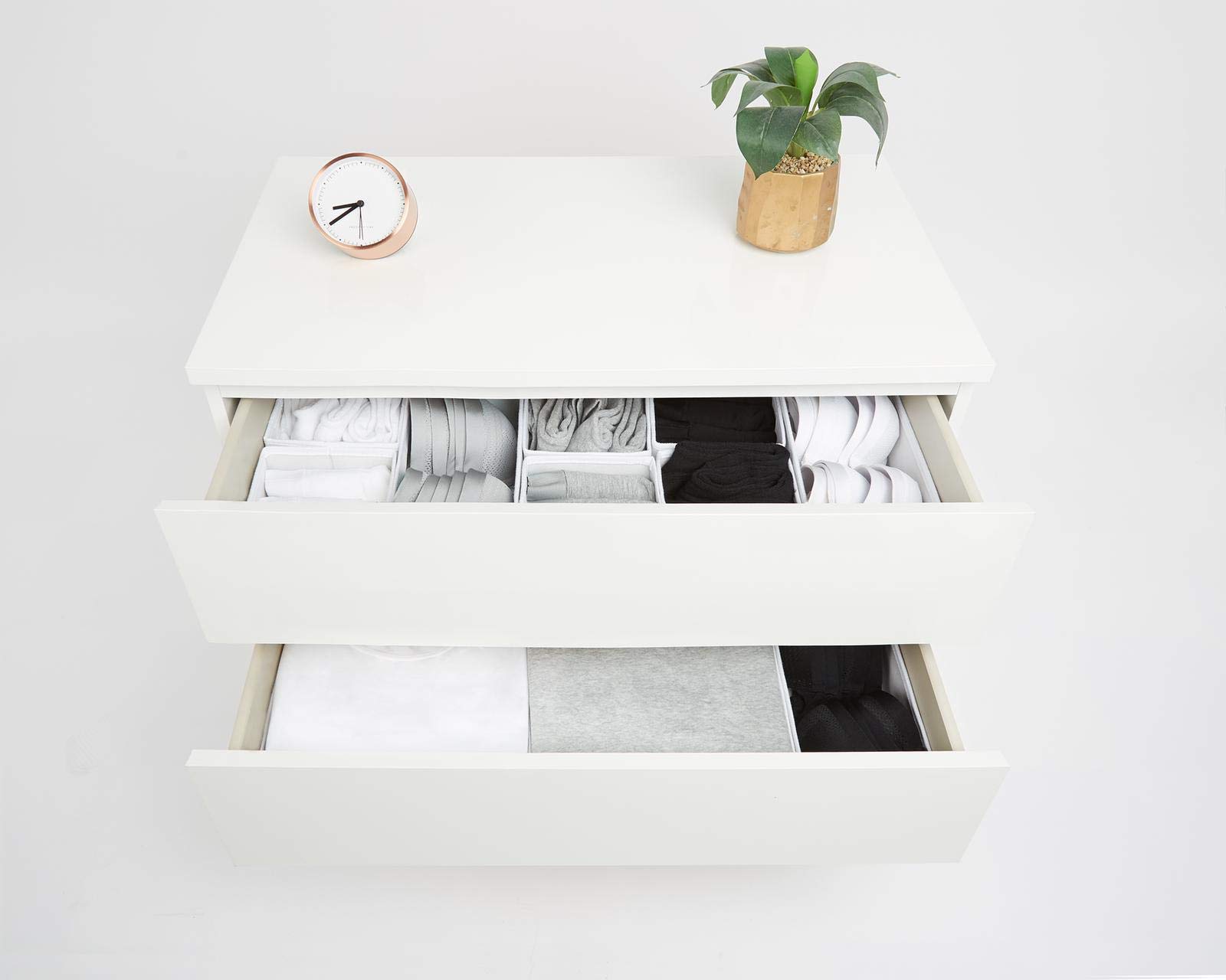 12-Piece White Large Drawer Organizer Set for Clothes, Underwear & Wardrobe | Space-Saving Dresser Storage Solution for Bedroom, Closet & Travel