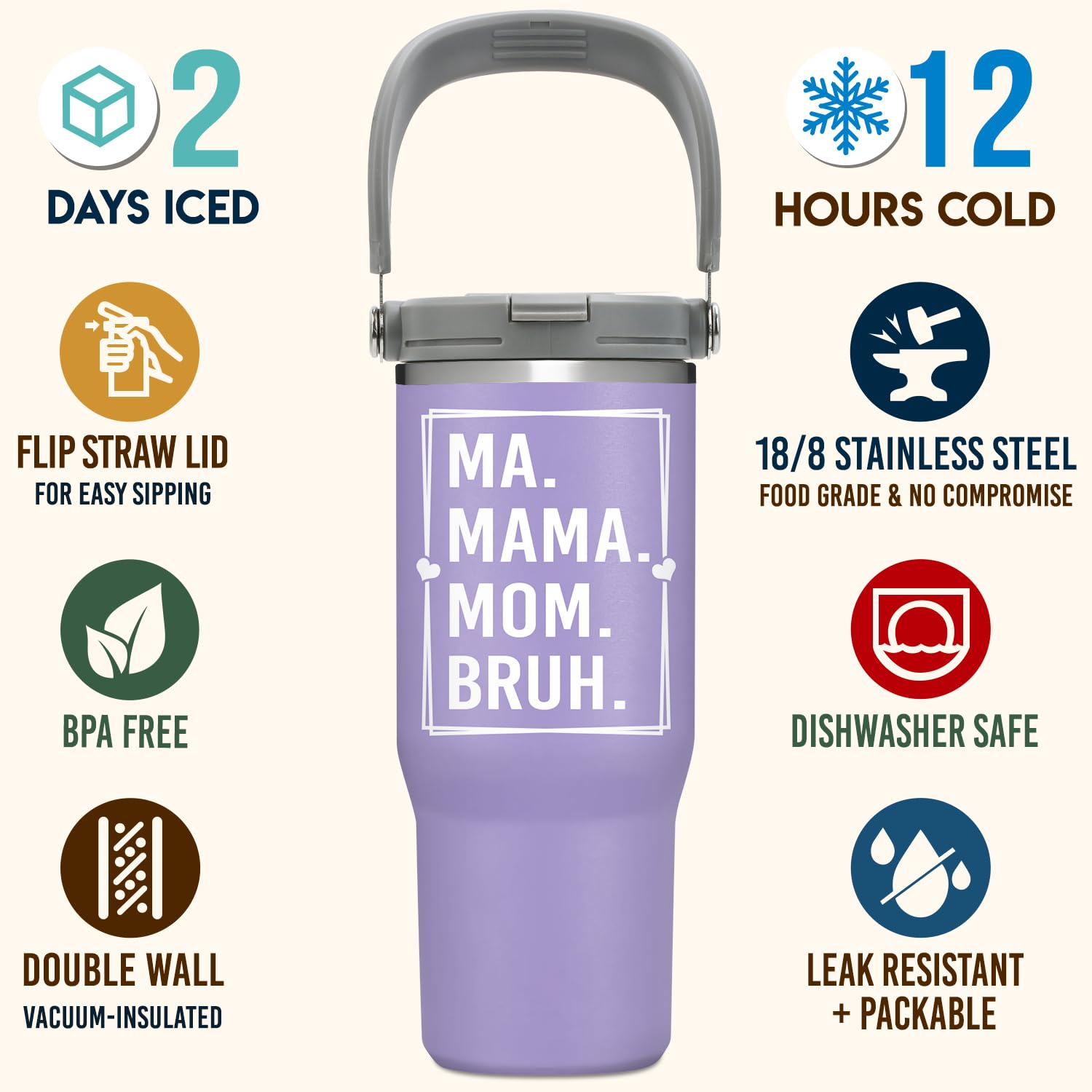30oz Insulated Tumbler with Handle & Straw Lid - Perfect Gift for Mom, Wife, Grandma, Sister (Birthday, Christmas, Mother's Day) - Leakproof Travel Mug for Coffee, Tea & Cold Drinks - Ideal for Home, Office & Outdoor Activities