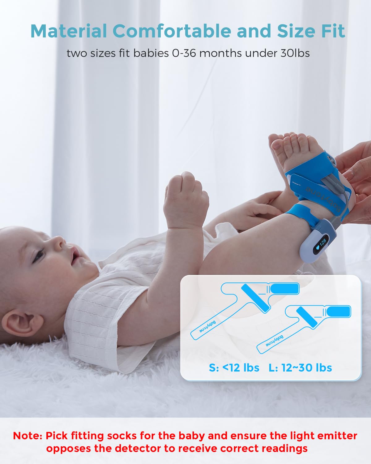 Babytone Baby Oxygen Monitor & Smart Sleep Sock - Wearable Infant Foot Monitor with Bluetooth & App - Tracks O2 Levels, Pulse Rate & Movement for Newborns 0-36 Months - Perfect for Nighttime Sleep Monitoring & Peace of Mind for Parents