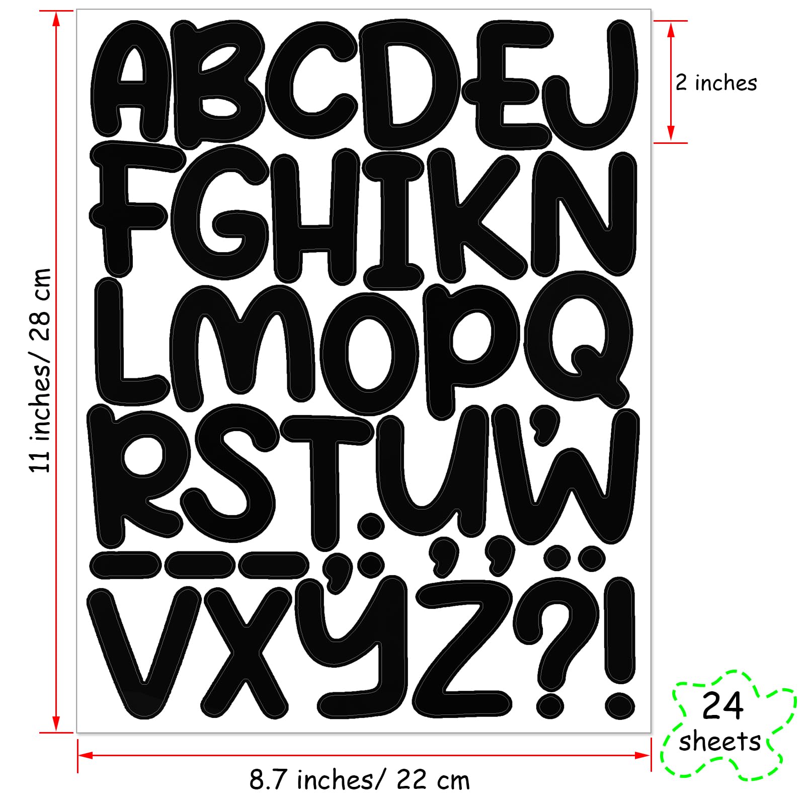 Bemeol 912-Piece Alphabet Letter Stickers - 24 Self-Adhesive Sheets, 2 Inch Black Letters for Bulletin Boards, Classroom Decor, Mailbox Labels & DIY Home Decoration - Perfect for Teachers, Students & Craft Projects