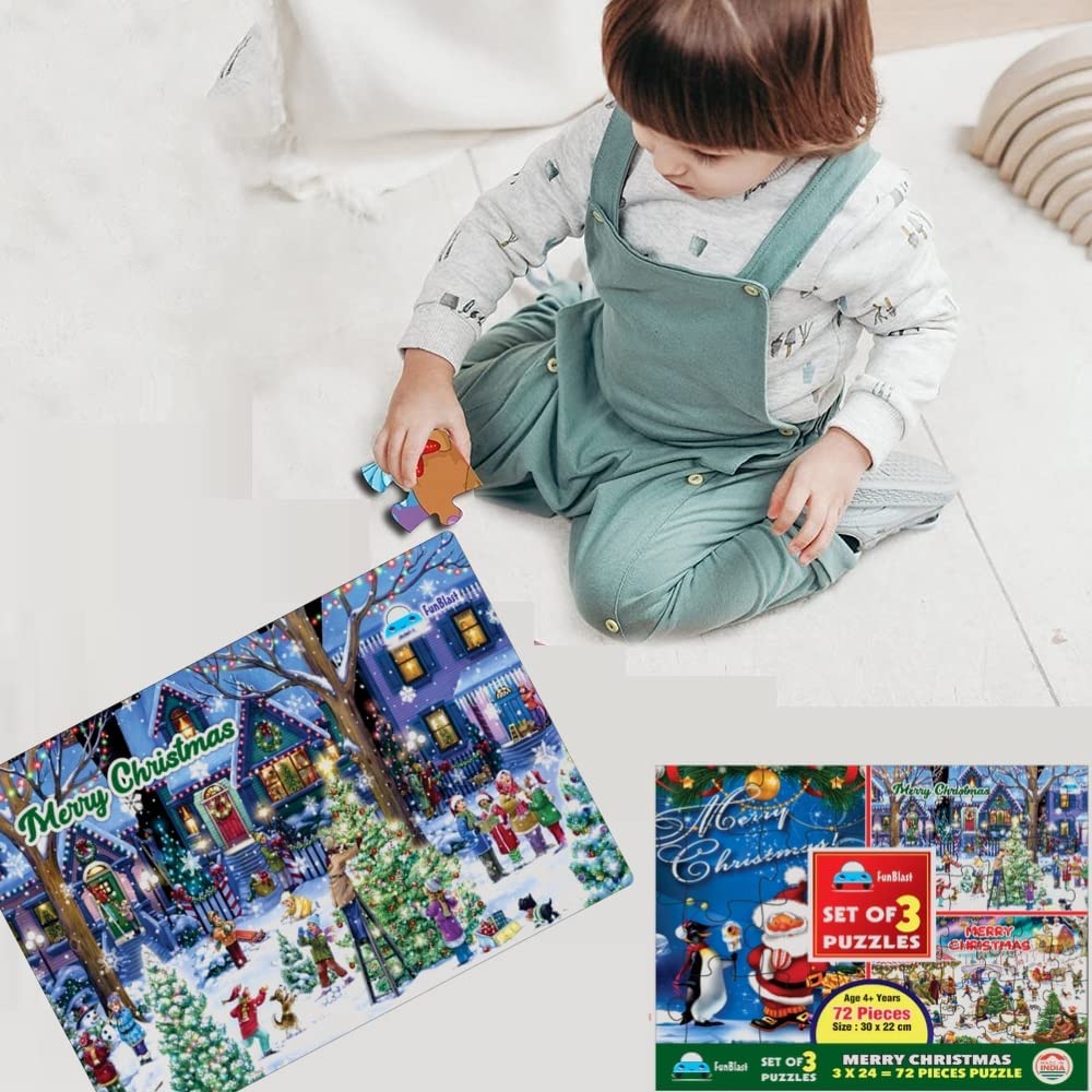 FunBlast Christmas Jigsaw Puzzle for Kids Ages 5+ | 30X22 cm Educational Toy | Holiday Family Game & Gift Idea for Boys Girls | Perfect for Christmas Parties, Indoor Activities & Brain Development