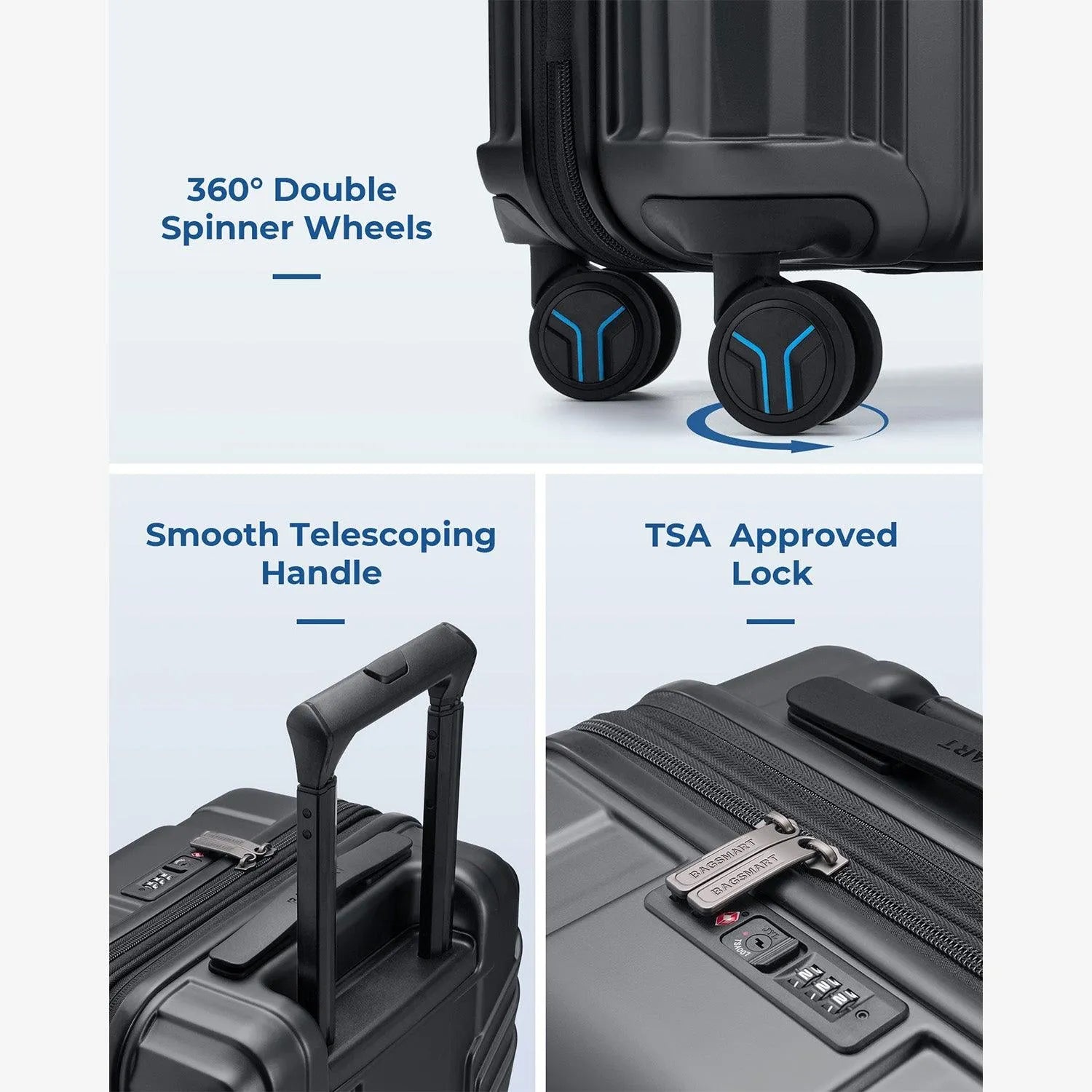 Jetsetter 20 Inch Expandable PC Hard Shell Spinner Luggage - Lightweight Carry-On Suitcase for Air Travel, Business Trips & Weekend Getaways