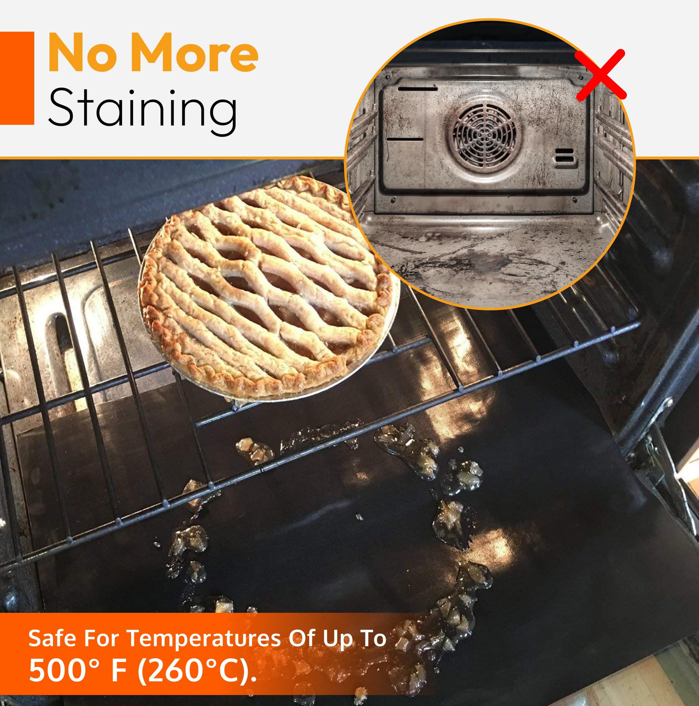 Non-Stick Oven Liners for Electric & Gas Stoves - Heavy Duty Reusable Teflon Range Mat (17