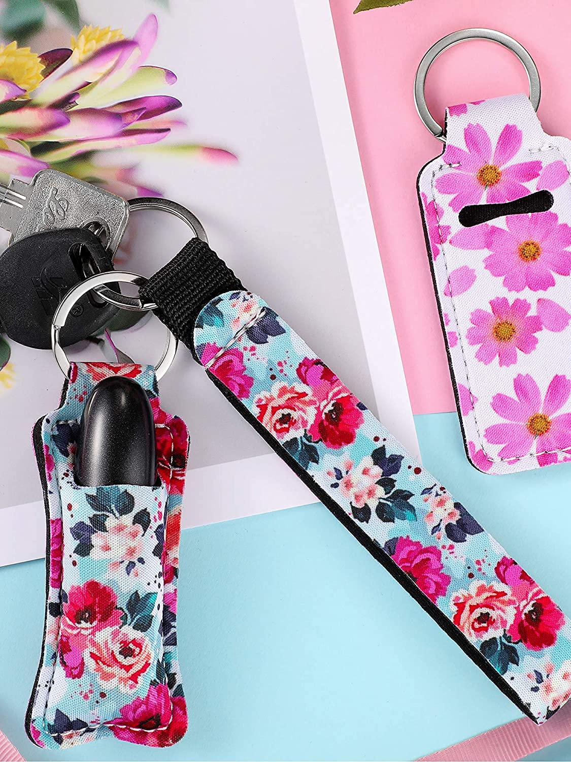 PUEZOKLY 24pcs Lip Balm Keychain & Wristlet Lanyards Set - Portable Lipstick Case for Women - Perfect for Travel & Daily Use