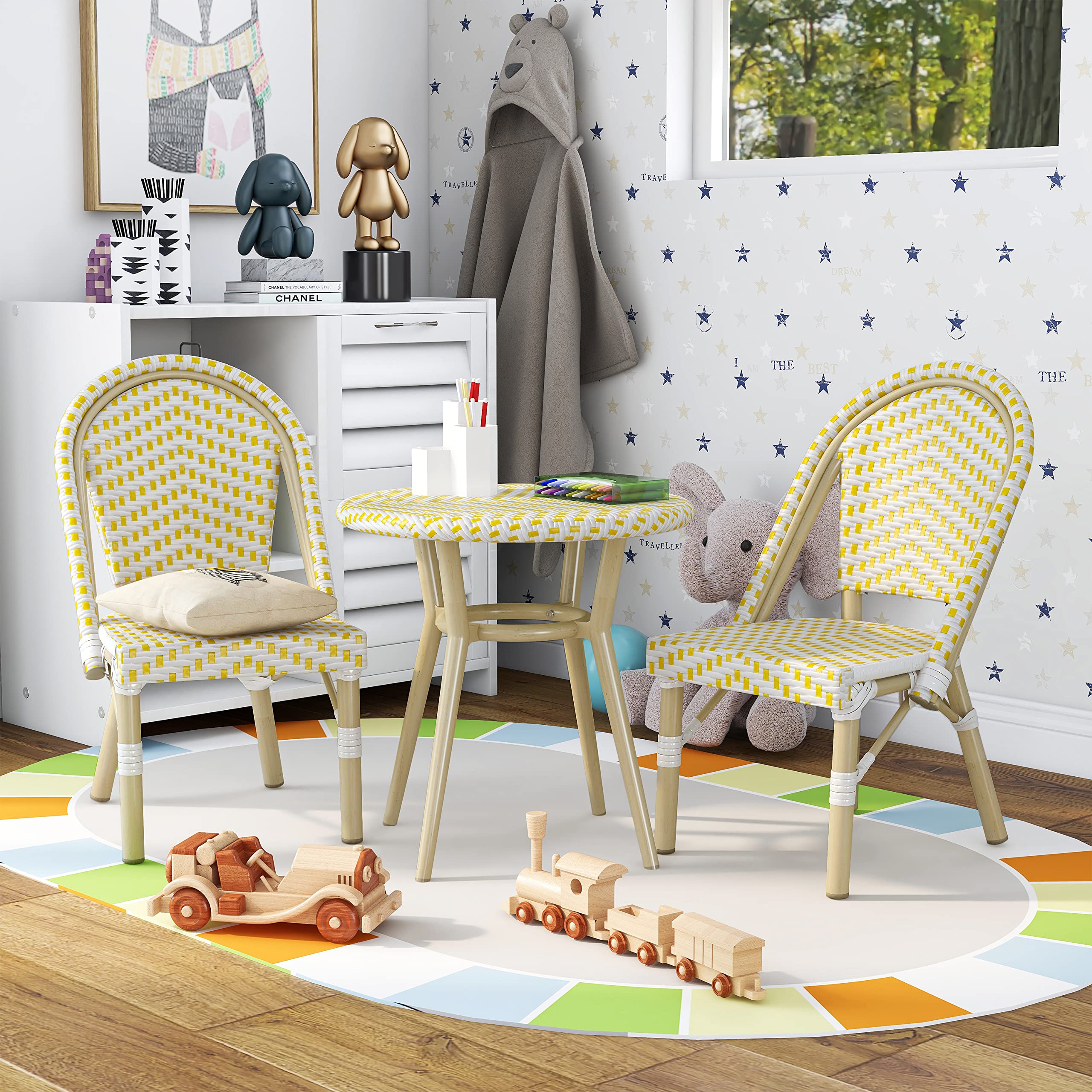 Kids Outdoor Table and Chair Set - All-Weather Durable Children's Furniture for Garden, Pool, Lawn & Backyard - Yellow Play Set for Outdoor Activities, Picnics and Playdates
