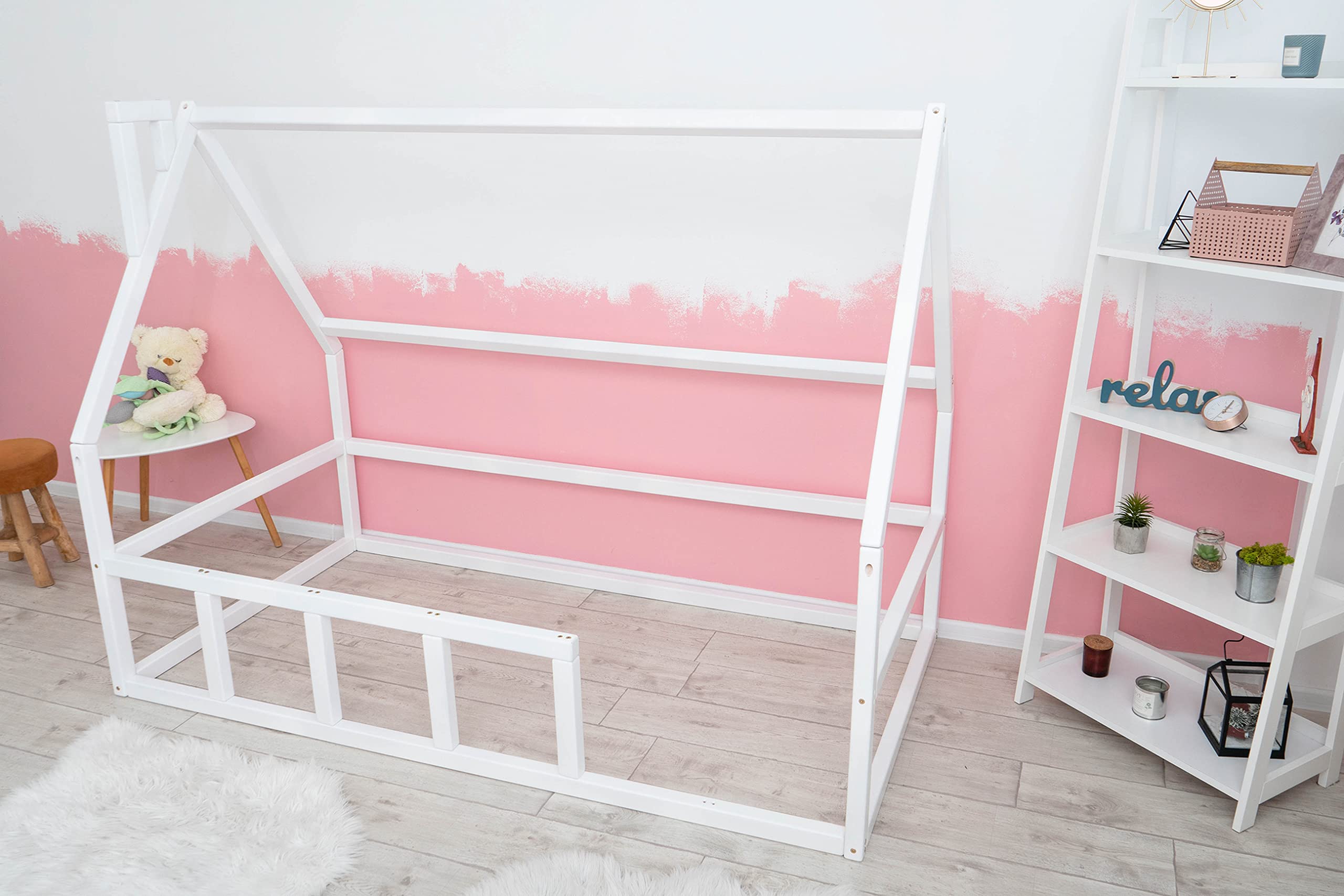 Montessori Floor Bed for Toddlers - Twin/Full Size with Railings - Safe Kids Bed for Playrooms & Bedrooms