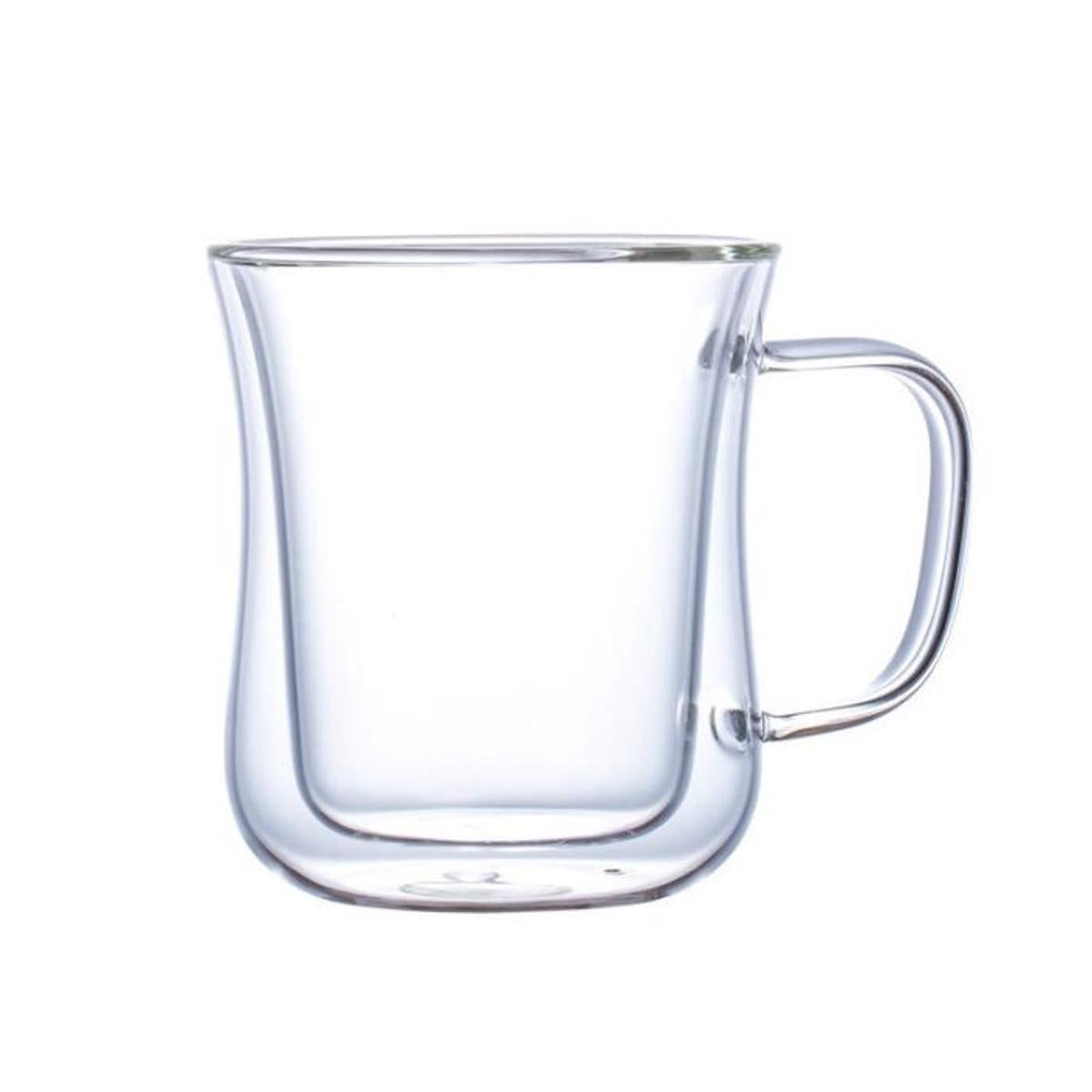 Double Wall Wave Clear Glass Coffee Cup with Handle - 250ml Insulated Mug for Hot & Cold Drinks - Perfect for Home, Office, and Cafe Use