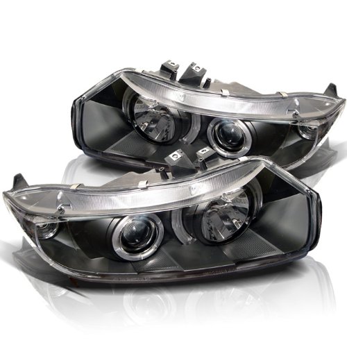 LED Halo Headlights for Honda Civic 2006-2008 - Black/Clear Lens Projector Headlights with Angel Eyes - High Performance Replacement Headlights for Night Driving & Custom Car Styling