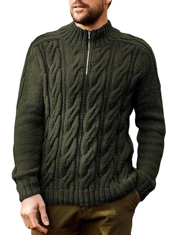 Men's Half Turtleneck Zipper Sweater - Stylish Winter Pullover for Casual Wear & Office Outfits