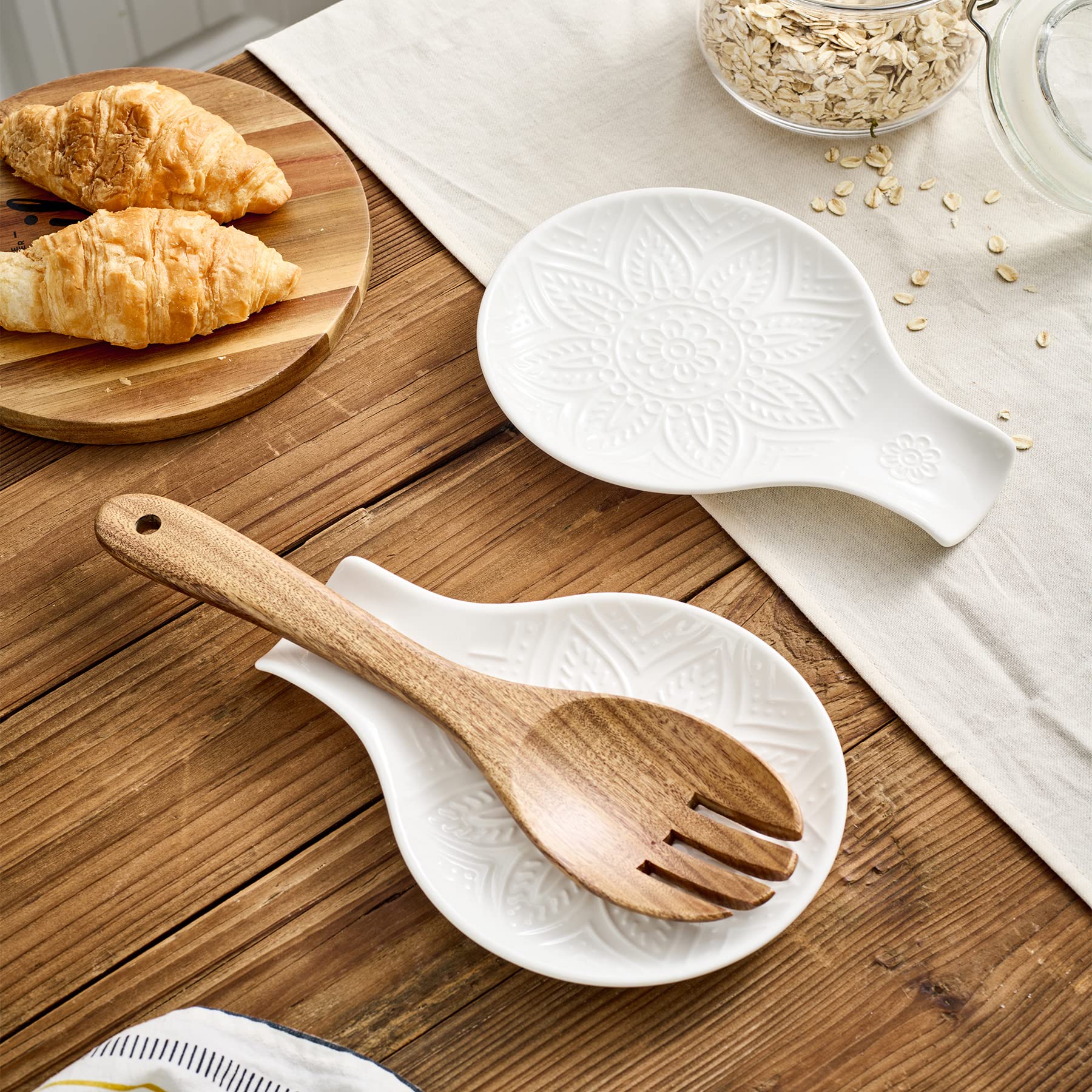 Ceramic Spoon Rest for Kitchen - 7.48 Inch White Spoon Holder | Countertop Kitchen Accessory | Dishwasher Safe | Perfect for Cooking, Serving & Dining Table Decor