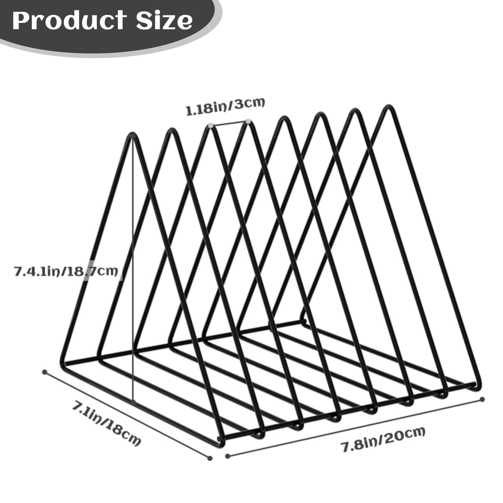 Metal Wire Magazine Holder & Desk Organizer - 7-Section Triangle File Organizer for Office, Vinyl Records, Documents - Black Pack of 2 | Perfect for Home Office, Study Room & Workspace Organization