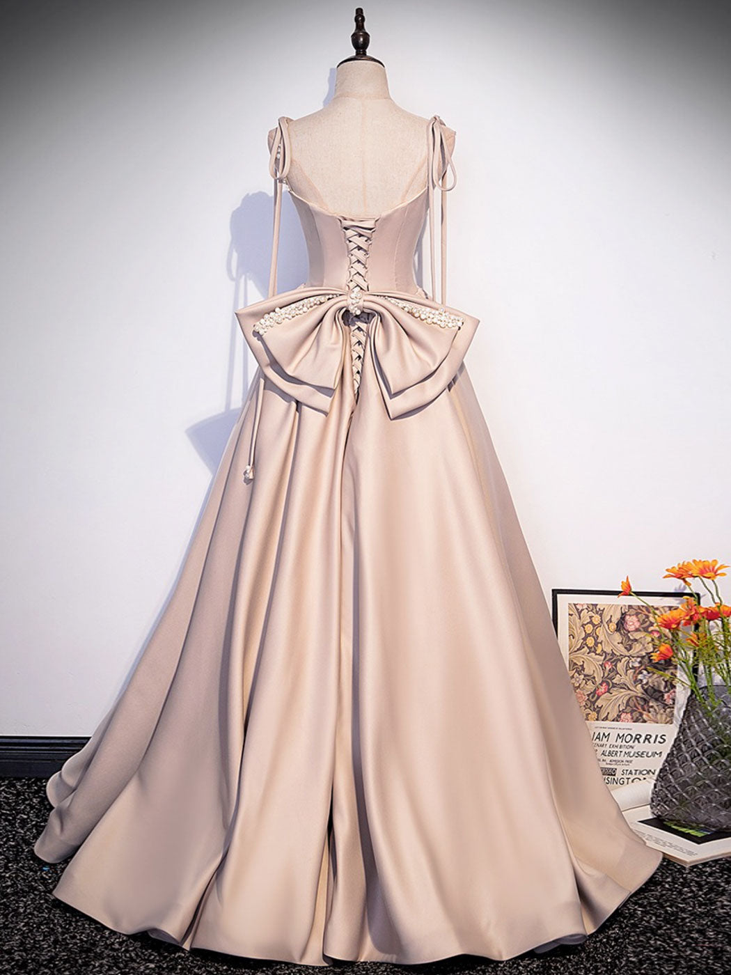 Elegant Champagne A-Line Satin Dress for Women - Perfect for Weddings, Parties & Special Occasions