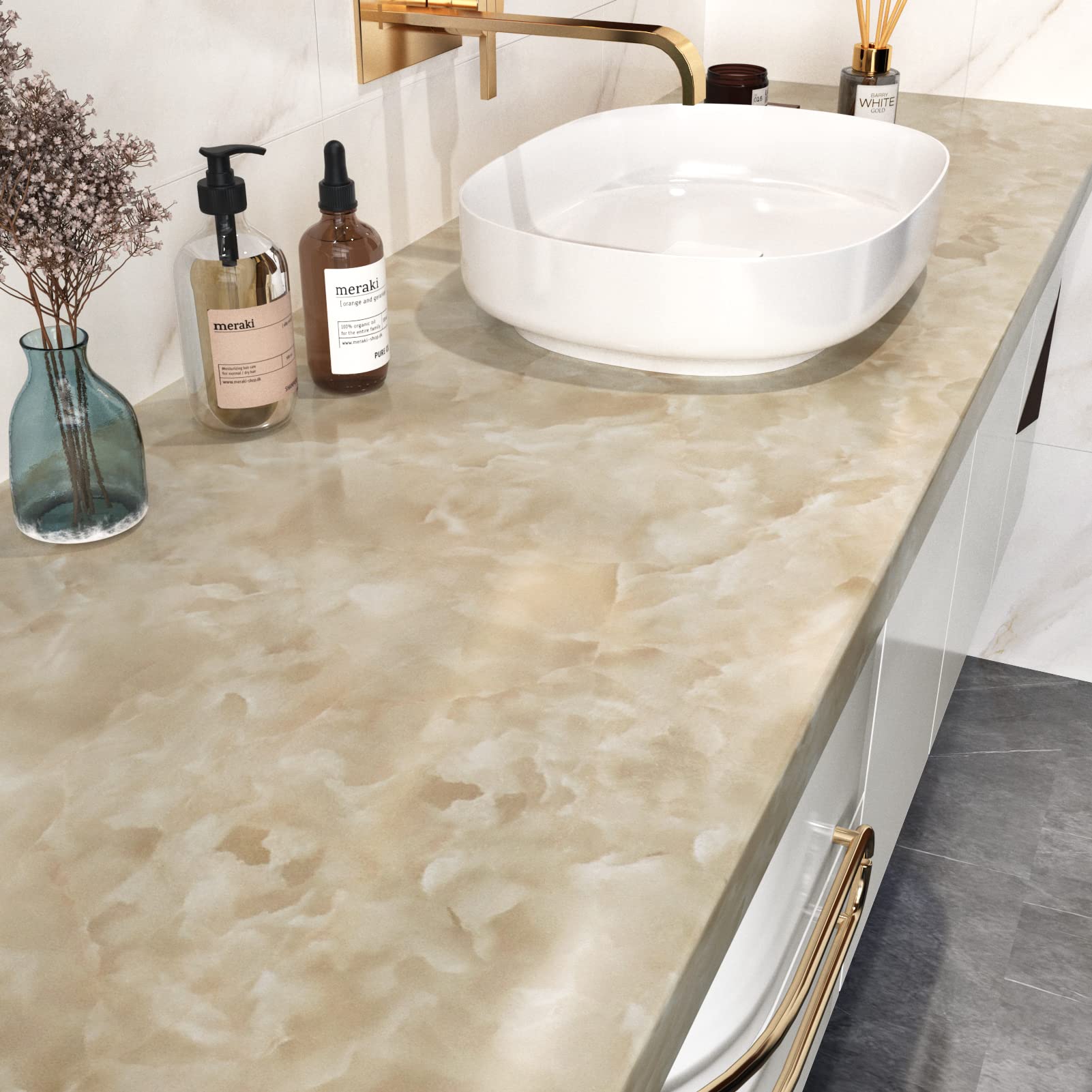 Waterproof White Marble Contact Paper - Peel and Stick Countertop Cover, Oil Resistant & Easy to Clean - 15.8