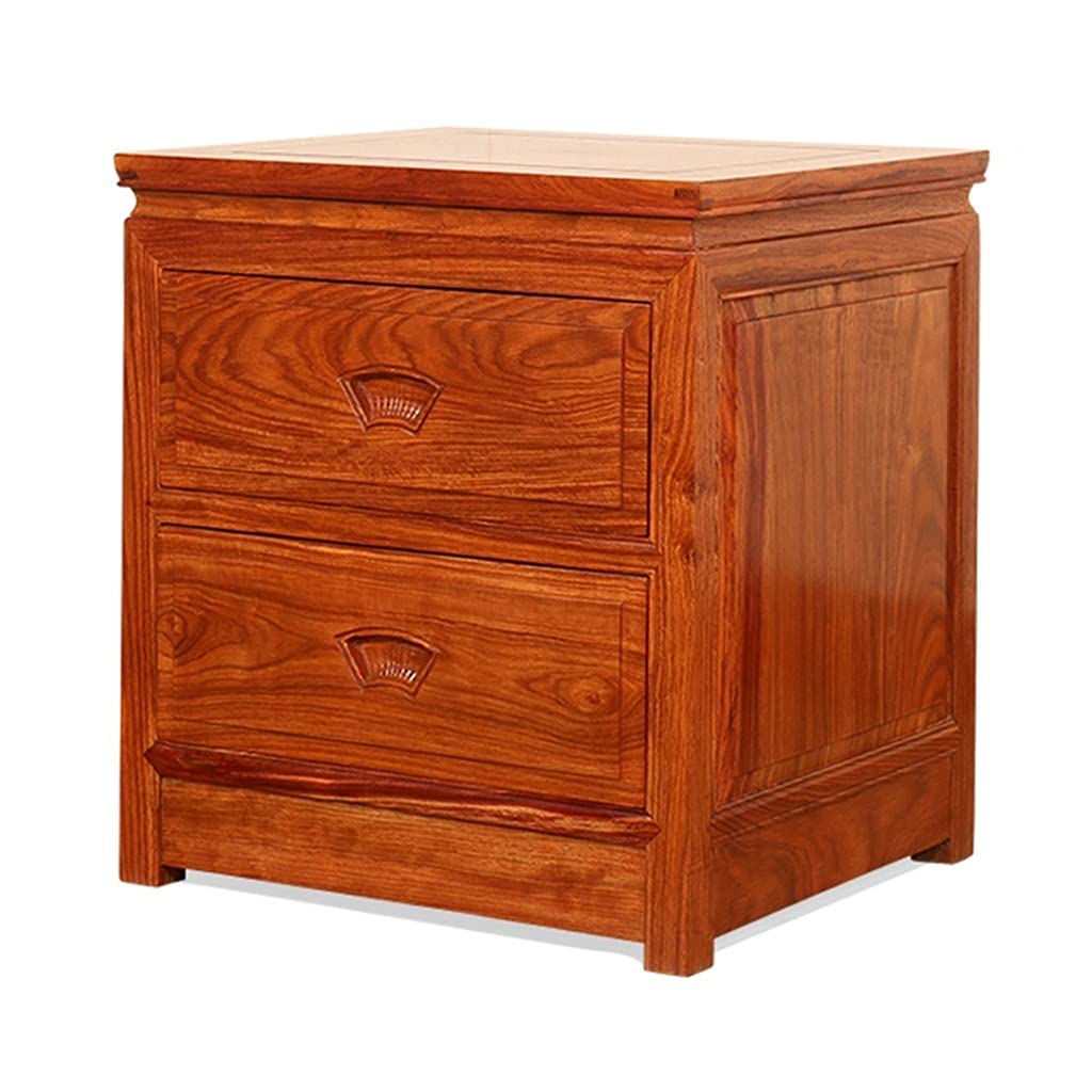 Solid Mahogany Wood Nightstand - Chinese Style Bedside Table with Storage, 48x42x51cm Brown Bedroom Furniture - Perfect for Small Spaces & Apartment Living