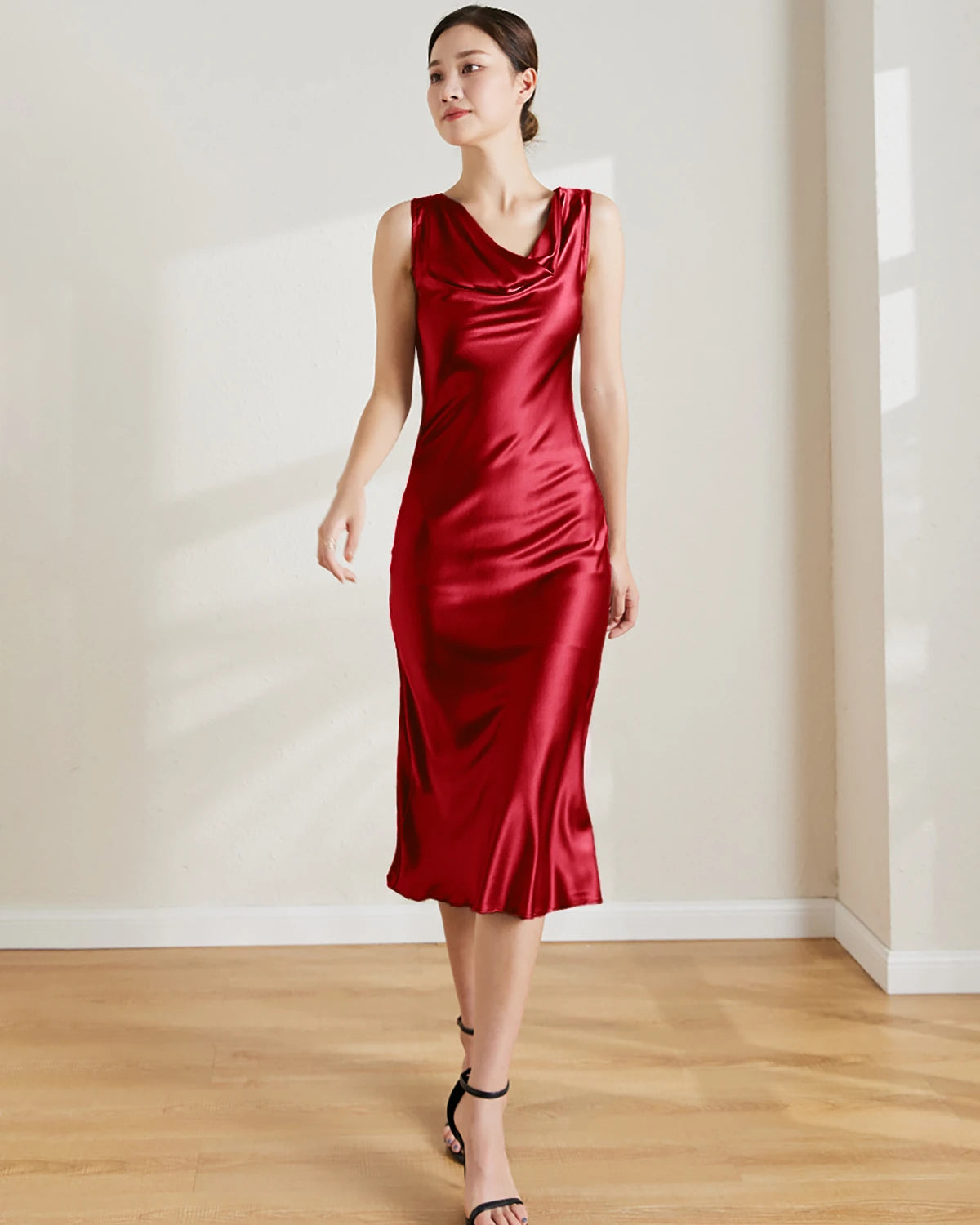 Elegant Sleeveless Silk Midi Dress for Women - Summer Casual & Evening Party Wear - Perfect for Weddings, Cocktails and Special Occasions
