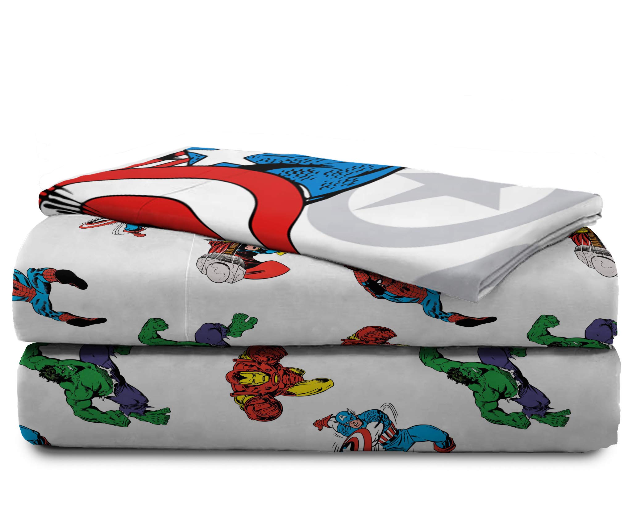 Marvel Avengers Comic 5-Piece Twin Bedding Set - Super Soft Comforter & Sheet Set with Captain America, Spiderman, Iron Man, Hulk & Thor - Perfect for Kids' Bedrooms, Dorm Rooms & Superhero Themed Decor