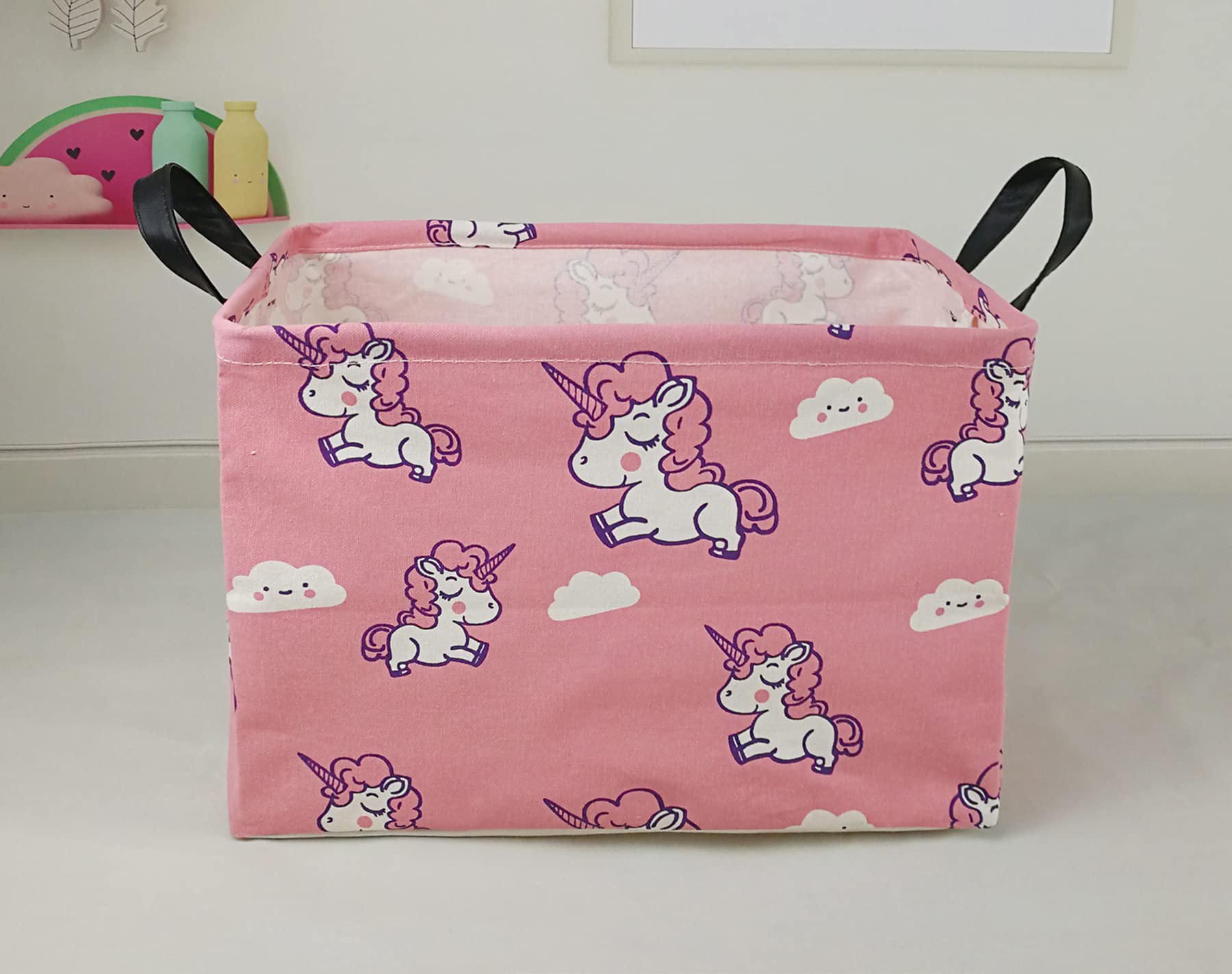 Waterproof Rectangle Toy Storage Bin - Nursery Hamper, Kids Bedroom Organizer, Laundry Basket & Home Decor Shelf (Pink Unicorn) | Perfect for Baby Gifts, Closet Organization & Playroom Storage