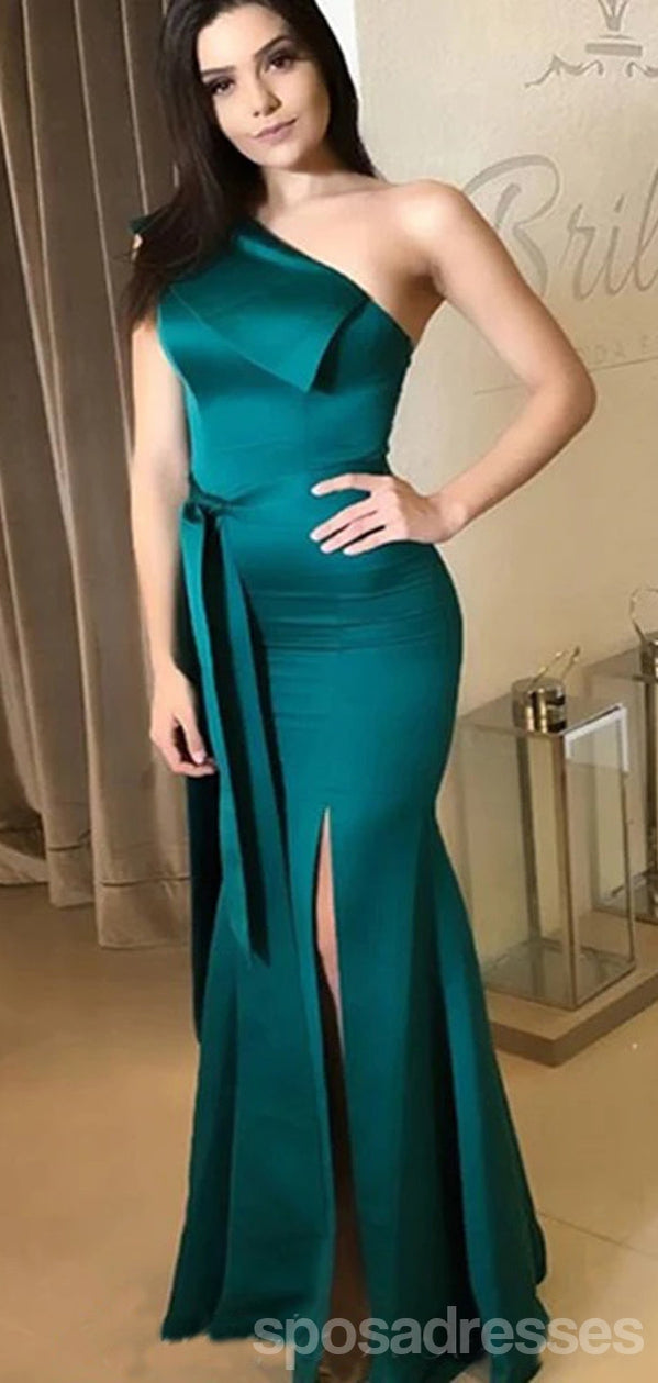 Elegant Green One Shoulder Mermaid Bridesmaid Dress with Side Slit - Formal Evening Gown for Weddings, Prom & Special Occasions - WG1660