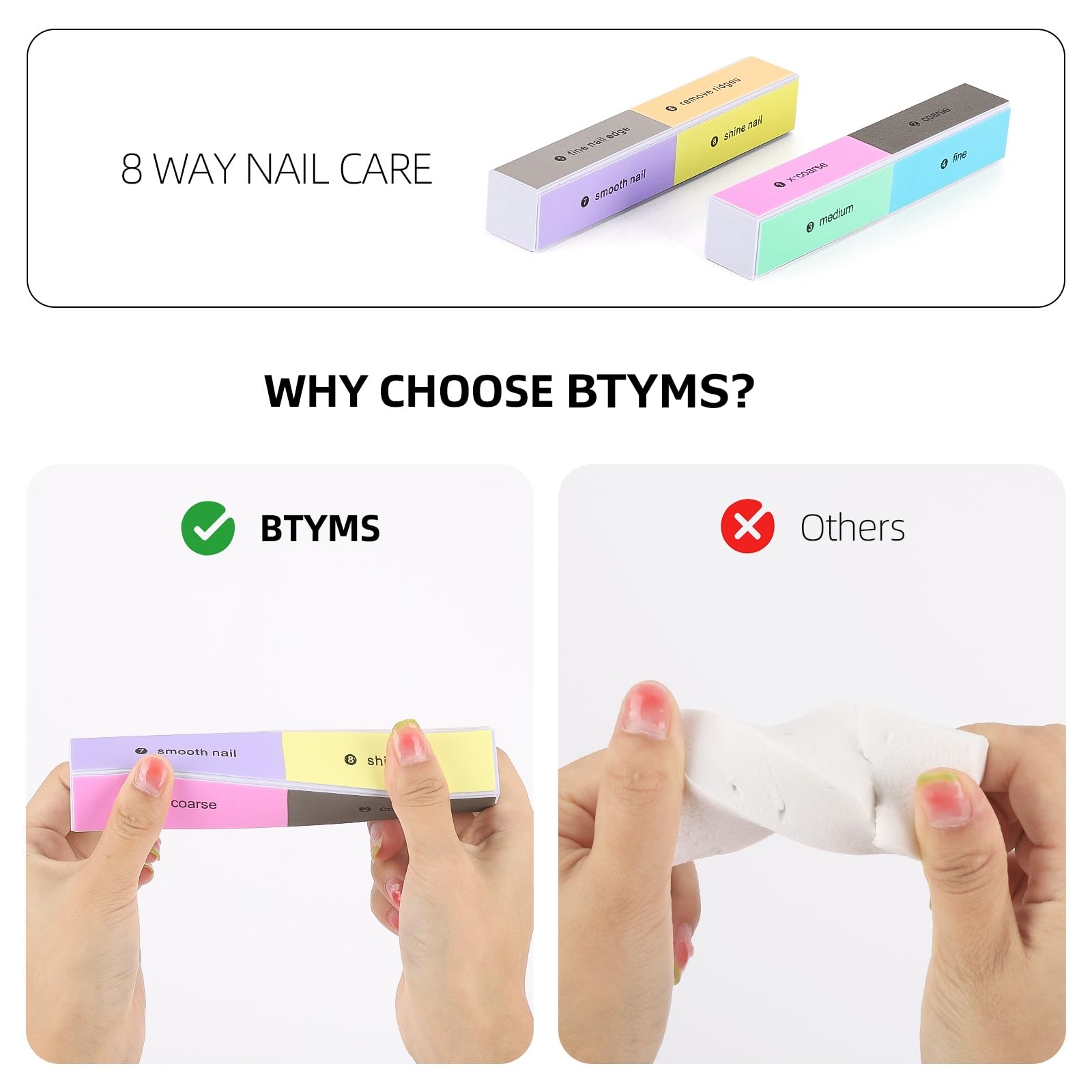6 Pcs 8-Way Nail Buffer Blocks - Professional Nail Files for Natural & Acrylic Nails - All-in-One Buffing Block for Shaping, Smoothing, Polishing & Shining - Perfect for Home Manicures & Salon Nail Care
