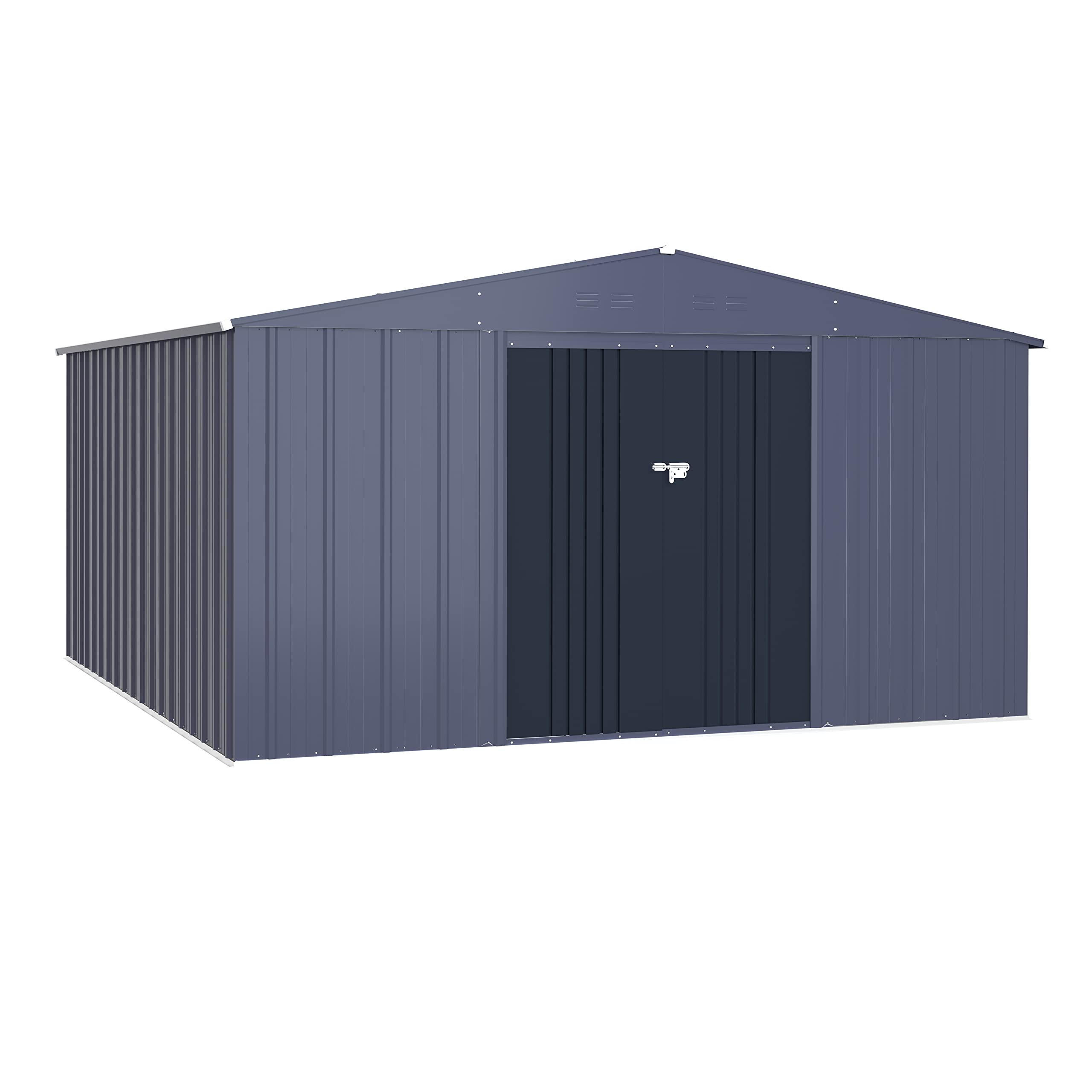 VEIKOU 10' x 10' Heavy Duty Metal Storage Shed - Galvanized Steel Construction with Lockable Door & Air Vents - Outdoor Garden Tool Storage for Patio, Backyard & Yard Organization (Gray) - Perfect for Storing Lawn Mowers, Bikes & Seasonal Items