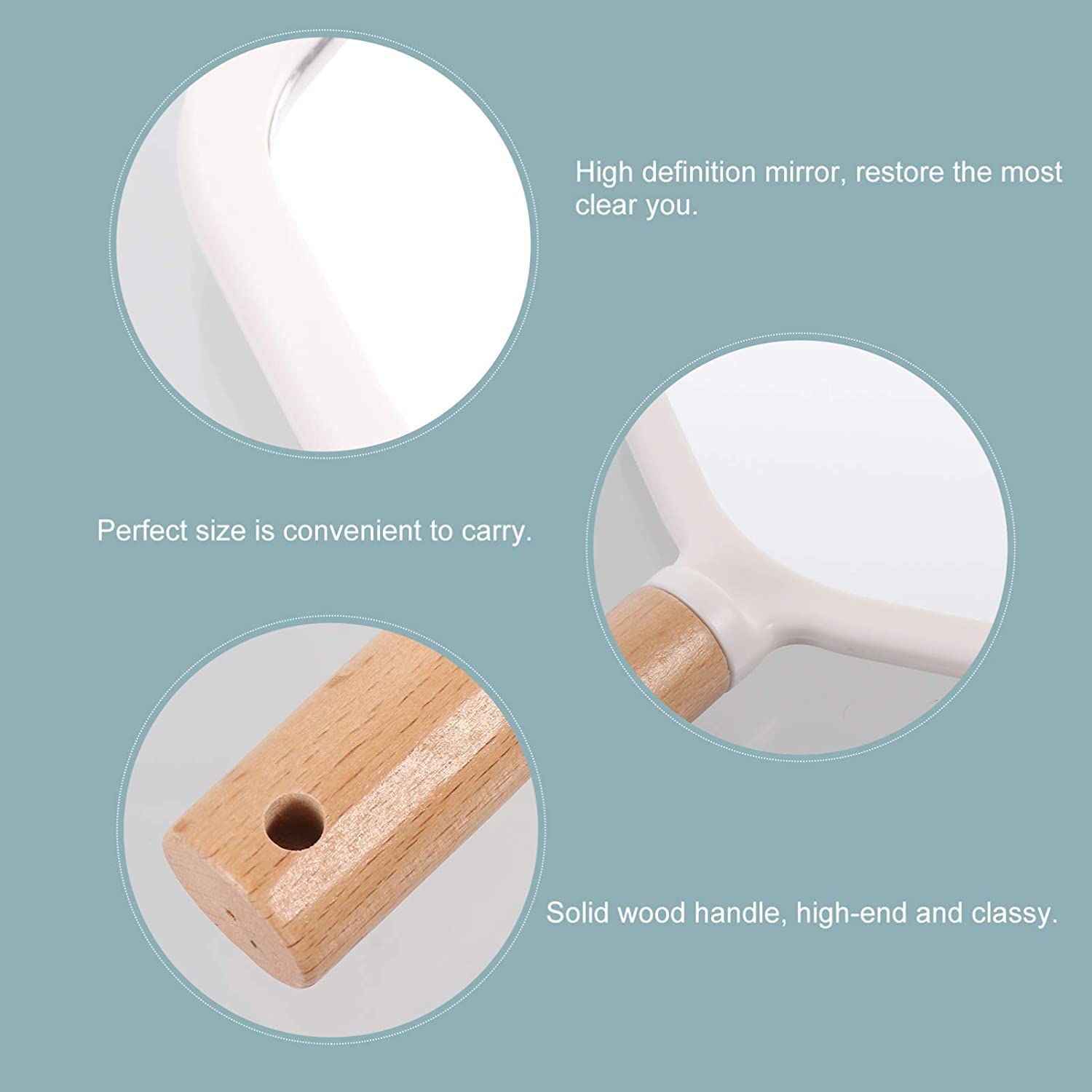 SVShoperzone Fan Shape Wooden Handle Mirror - Portable Handheld Mirror for Shaving, Makeup & Grooming - Modern Beauty Travel Mirror with Hanging Hole - Perfect for Home, Travel & Salon Use