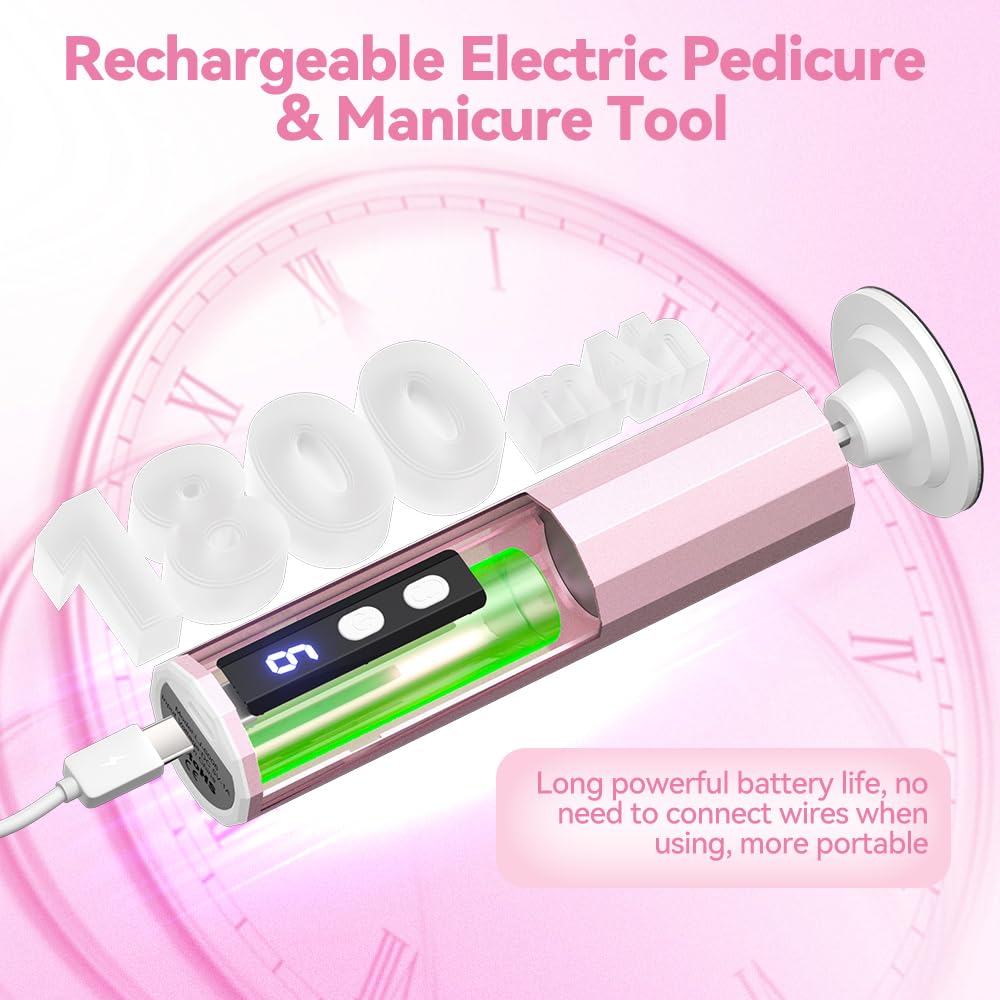 Electric Callus Remover for Feet - Cordless Rechargeable Pedicure Tool with 9 Speed Settings, Replaceable Sandpaper Discs for Dead Skin & Callus Removal - Perfect for Home Foot Care & Spa Treatments (Rose Gold)
