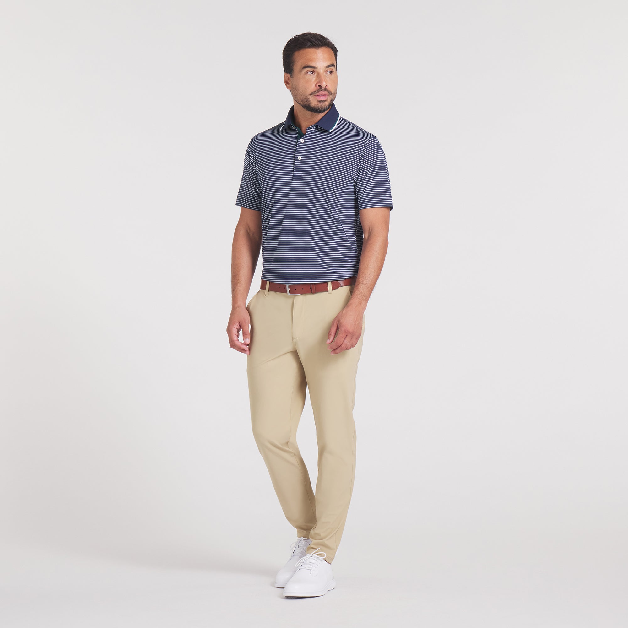 MATTR Elevated Stripe Golf Polo Shirt for Men - Moisture Wicking Performance Tee - Perfect for Golf, Tennis & Casual Wear