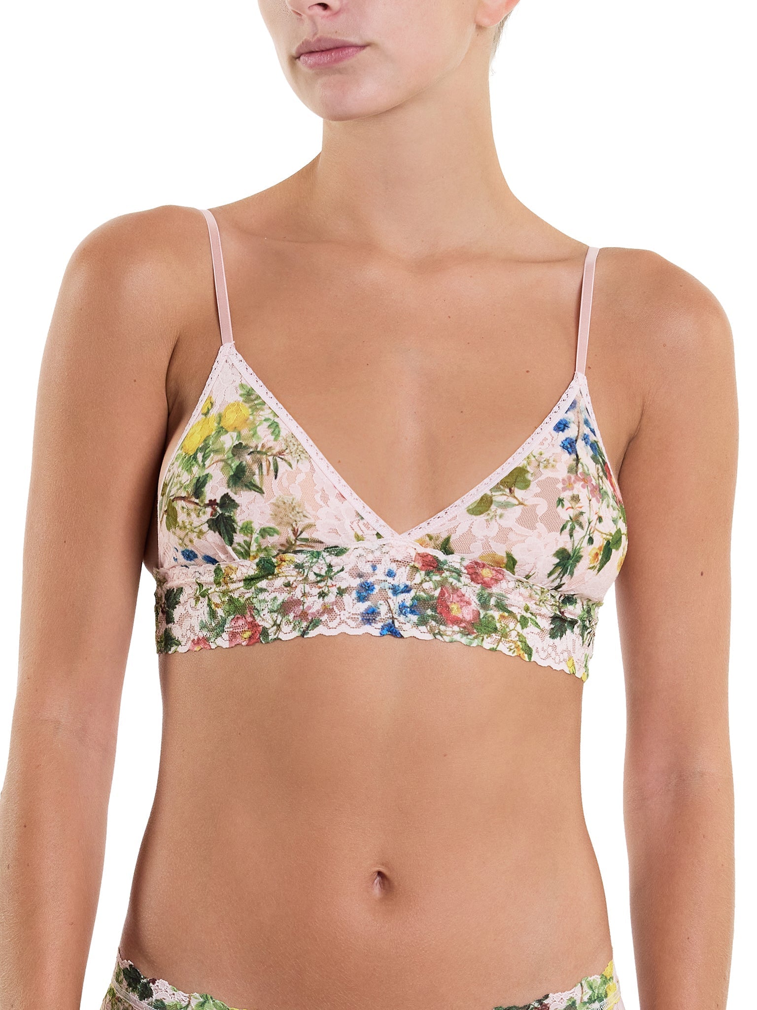 Printed Signature Lace Padded Triangle Bralette - Comfortable Wireless Bra for Women, Soft Stretch Fabric, Everyday Wear & Layering