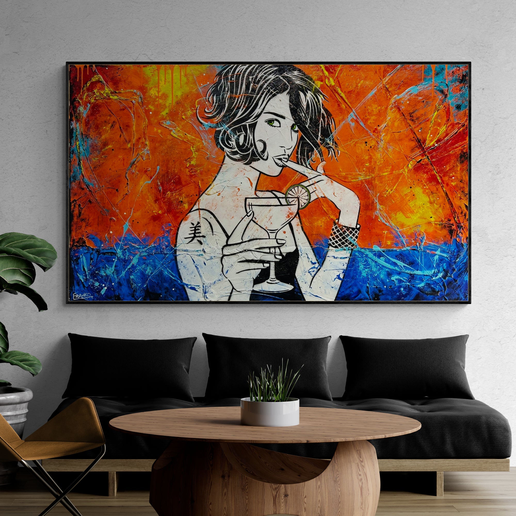 Lime Snap 200x120cm Modern Cocktail Textured Urban Pop Art Canvas Painting - Perfect for Living Room, Bar or Office Wall Decor