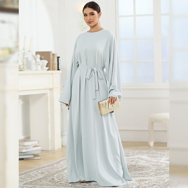 Elegant Solid Color Simple Abaya Grey Dress for Women - Modest Islamic Prayer Dress for Home & Mosque Wear