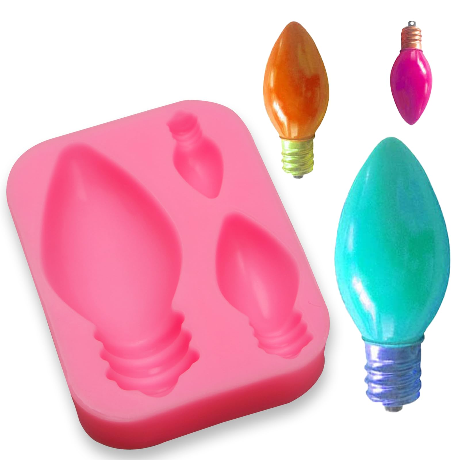 3-Pack Christmas Light Bulb Silicone Molds for Cake Decorating, Cupcake Toppers & Resin Crafts - Festive Fondant & Polymer Clay Molds for Holiday Baking & DIY Christmas Tree Ornaments