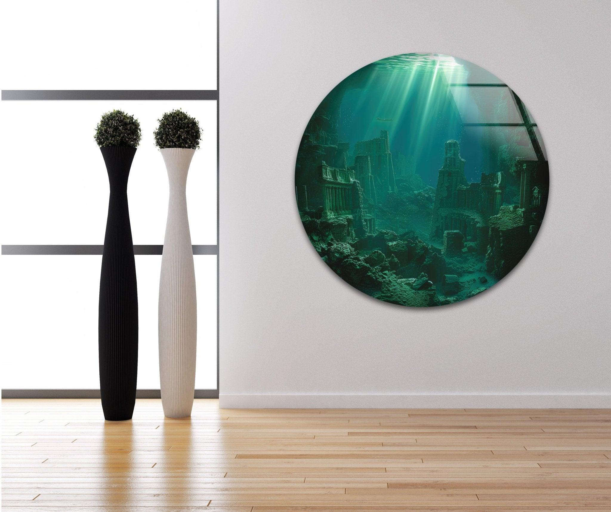 Atlantis Underwater Glass Wall Art - Handmade Ocean Themed Home Decor for Living Room, Bedroom & Office - Perfect Coastal Decor, Unique Gift Idea