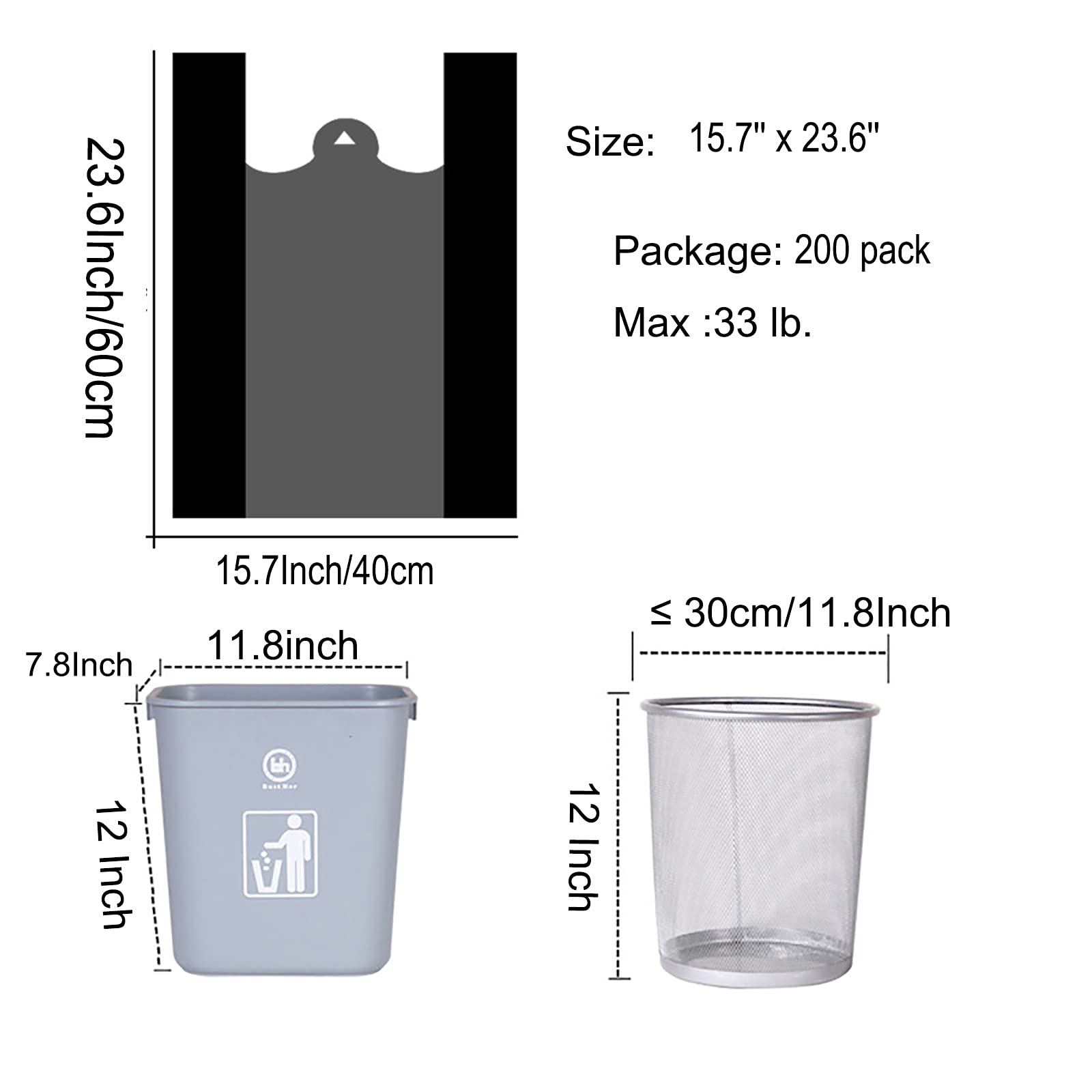200 Counts 4 Gallon Black Trash Bags with Handles - 1.8mil Thick Heavy Duty Kitchen Garbage Bags for Home, Office, Picnic & Contractor Use - Bulk Pack of Durable Waste Bin Liners for Daily Household Cleaning