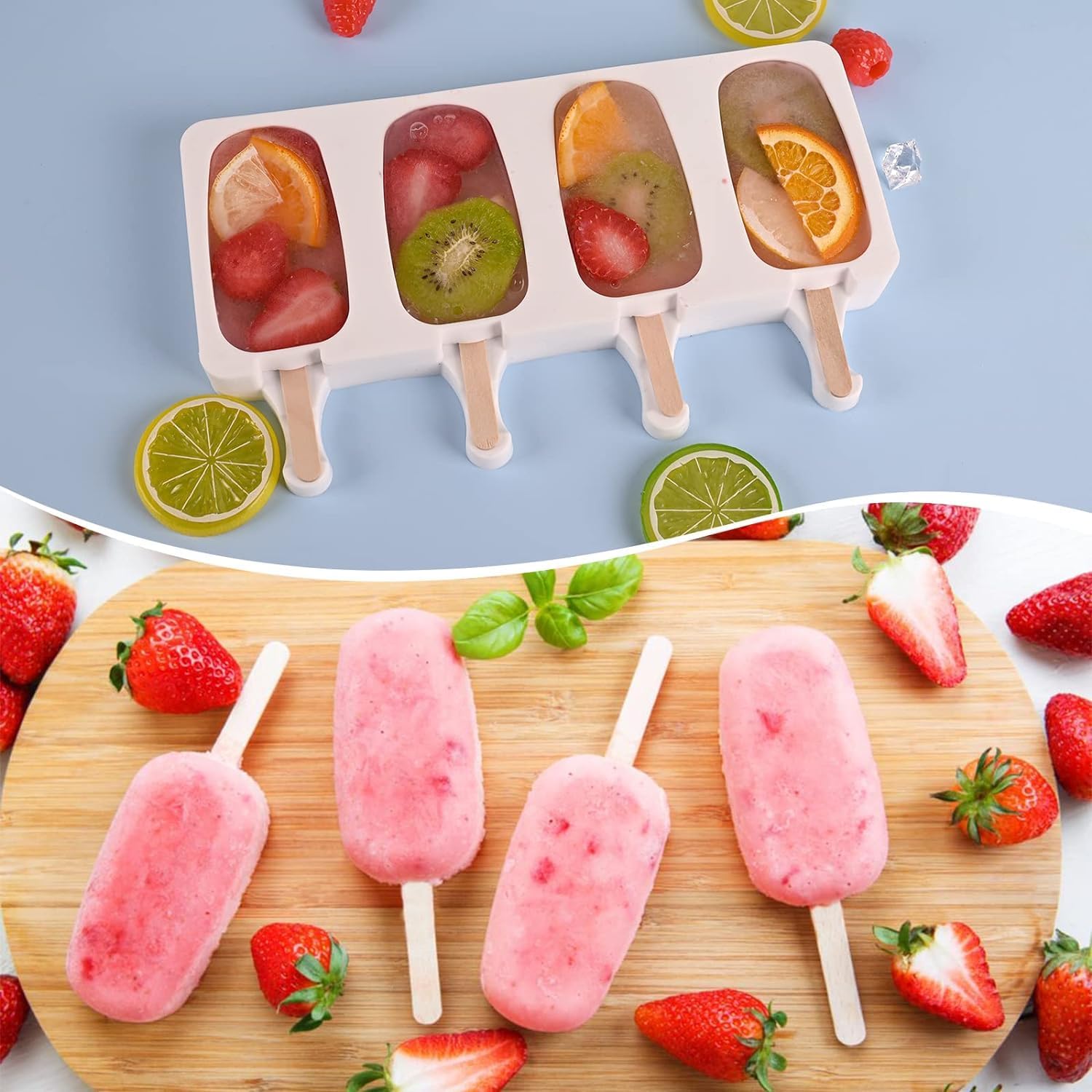 LEGACYCART 4-Cavity Silicone Popsicle Molds Set - Big (25x14.5x2.5cm) & Small (21x12x2cm) Ice Cream Bar Molds for Homemade Cakesicles, Ice Pops, Magnum-Style Treats - Perfect for Summer Parties, Kids Snacks & DIY Desserts