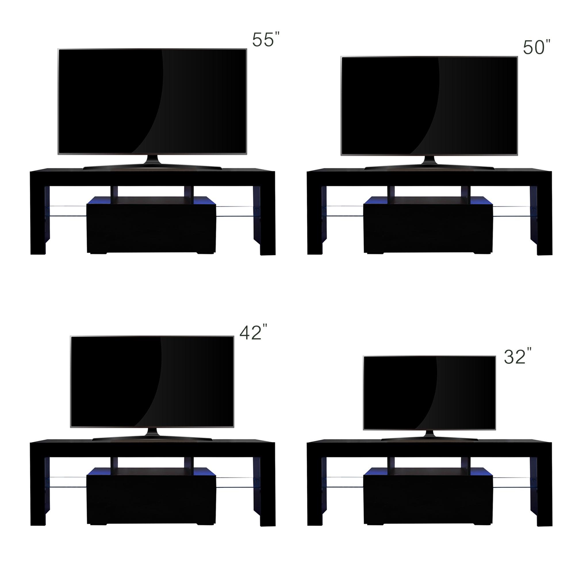 Black TV Stand with LED RGB Lights - Modern Flat Screen TV Cabinet for Gaming Consoles - Perfect for Living Room, Bedroom & Lounge Room Decor (Black) - Ideal for Movie Nights & Gaming Setup