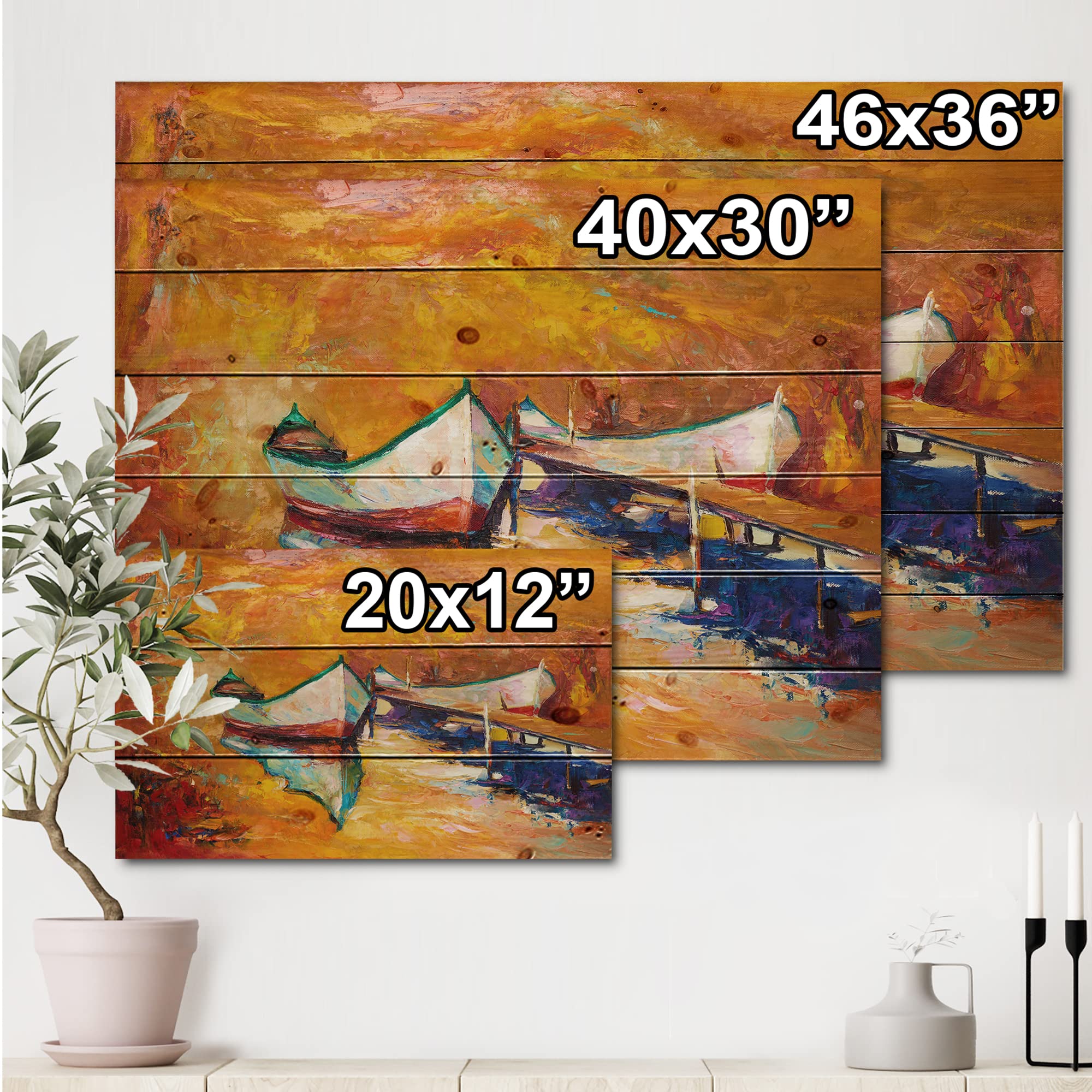 Orange Sunset Nautical Wood Wall Art - Coastal Decor for Living Room