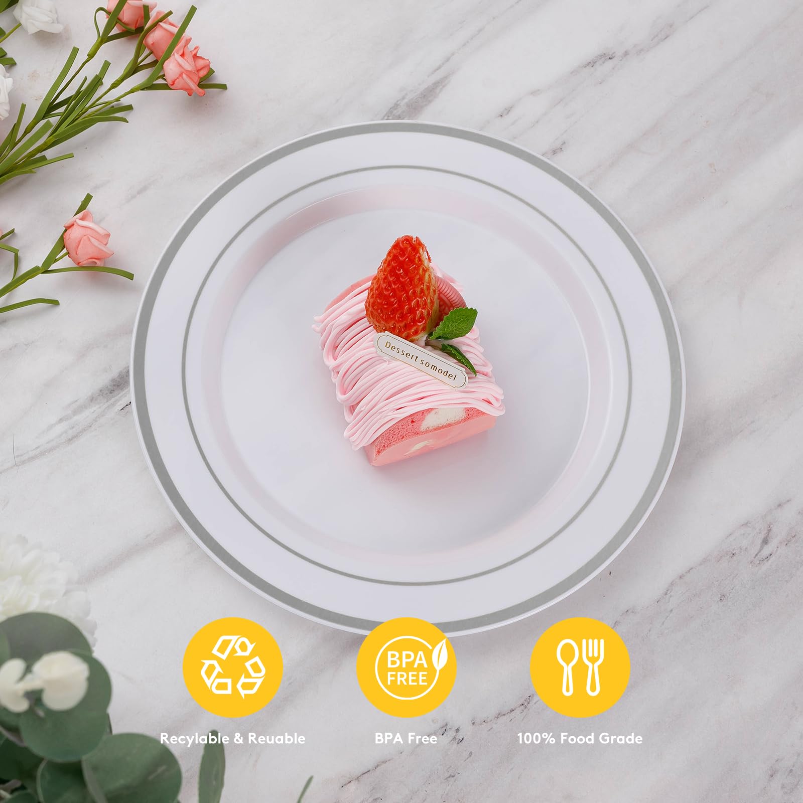 Goodluck 120-Piece Silver Plastic Plates Set - Heavy Duty Disposable Dinnerware (60x10.25