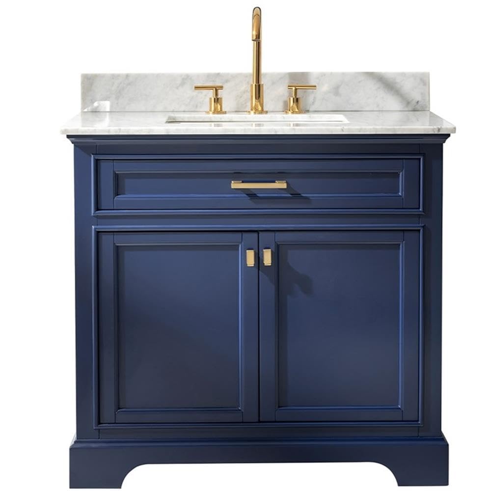 Design Element ML-36-BLU Milano 36 Inch Single Sink Blue Bathroom Vanity with Quartz Countertop - Modern Bathroom Furniture for Small Spaces, Powder Rooms & Guest Baths