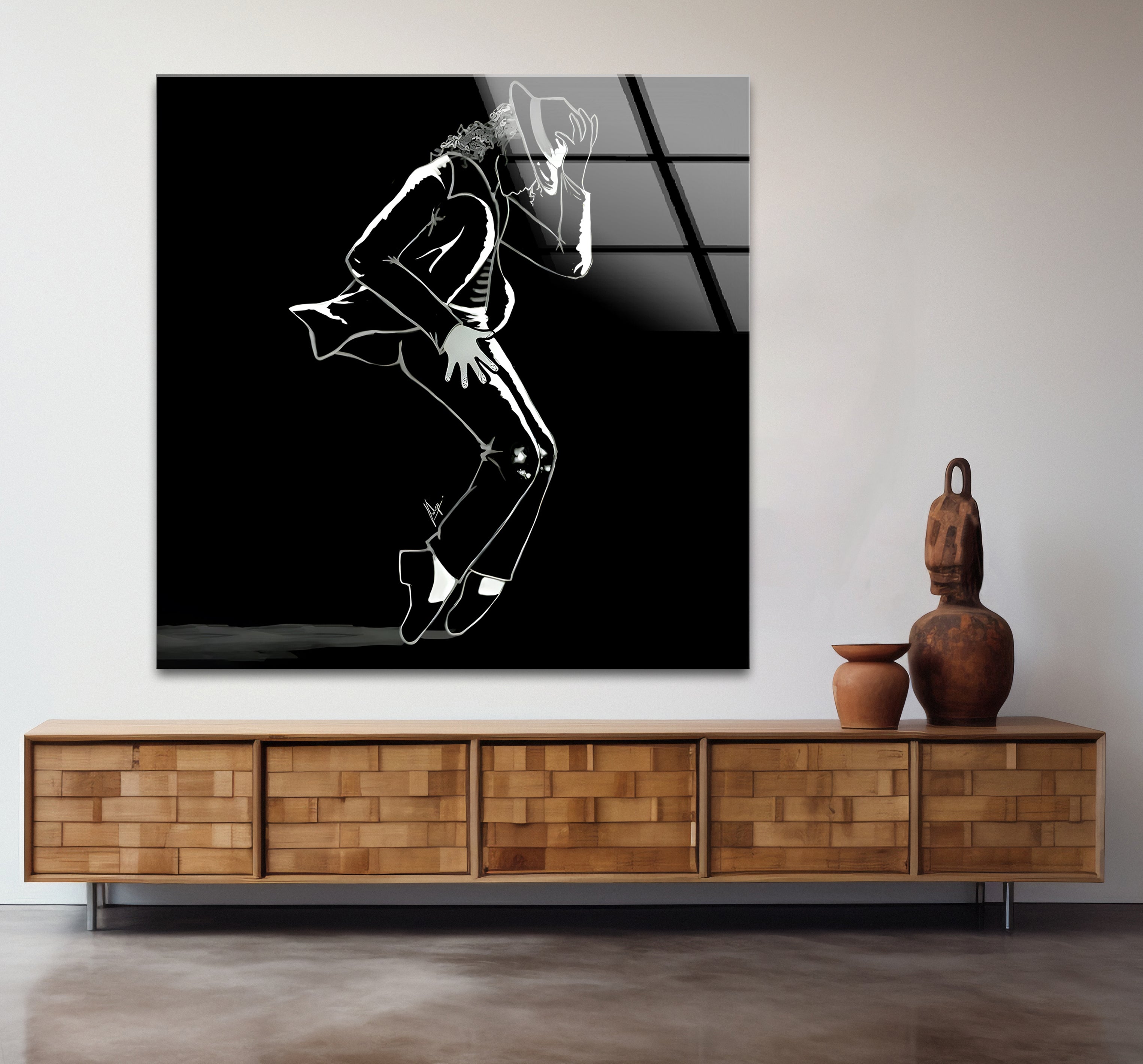 Black & White Michael Jackson Silhouette Glass Wall Art - Elegant Music Icon Home Decor for Living Room, Bedroom & Office