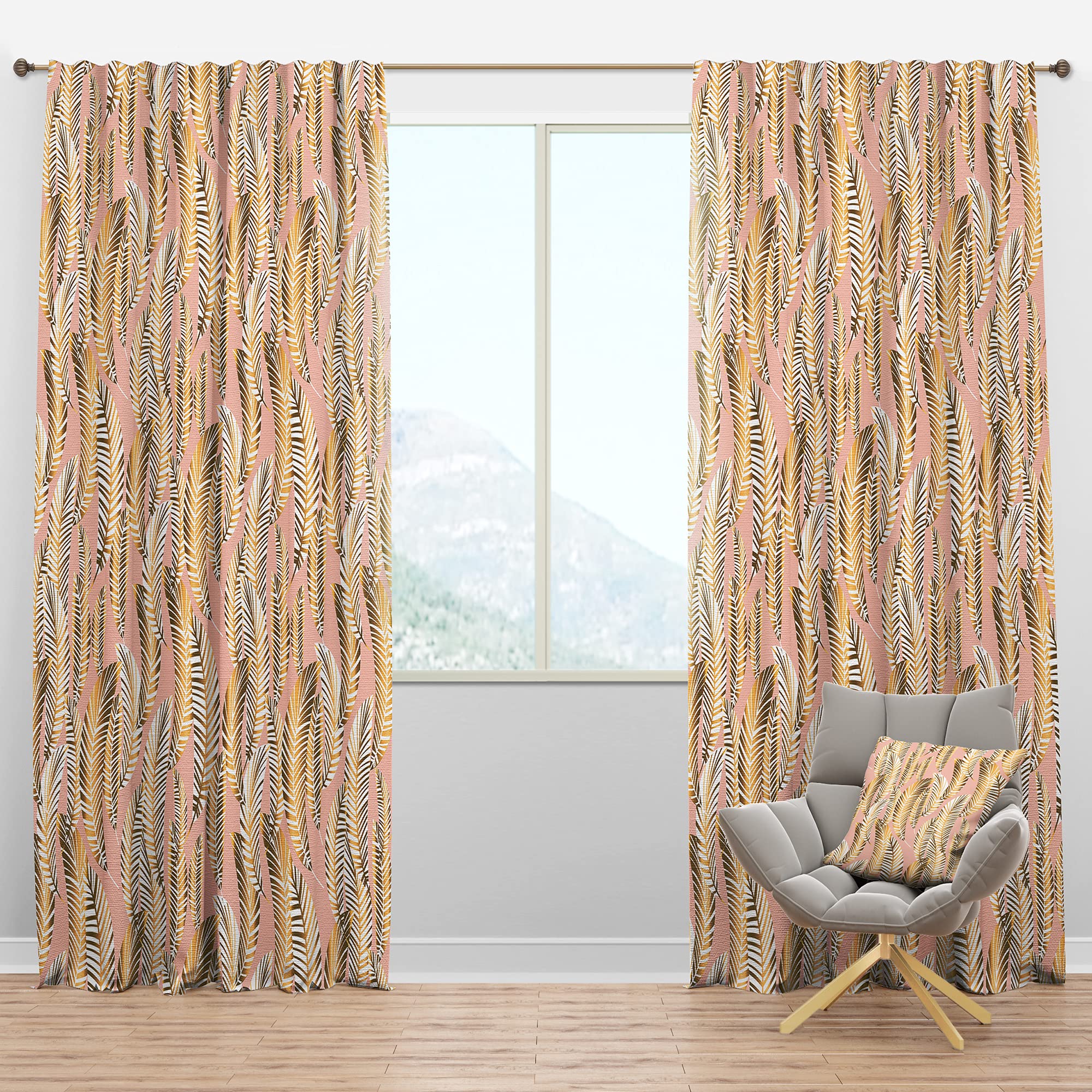 DesignQ Blackout Curtains - Golden Palm Leaves Pattern - Thermal Insulated Room Darkening Drapes for Bedroom & Living Room (52x63 Inches, Single Panel) - Perfect for Home Decor, Privacy & Light Control