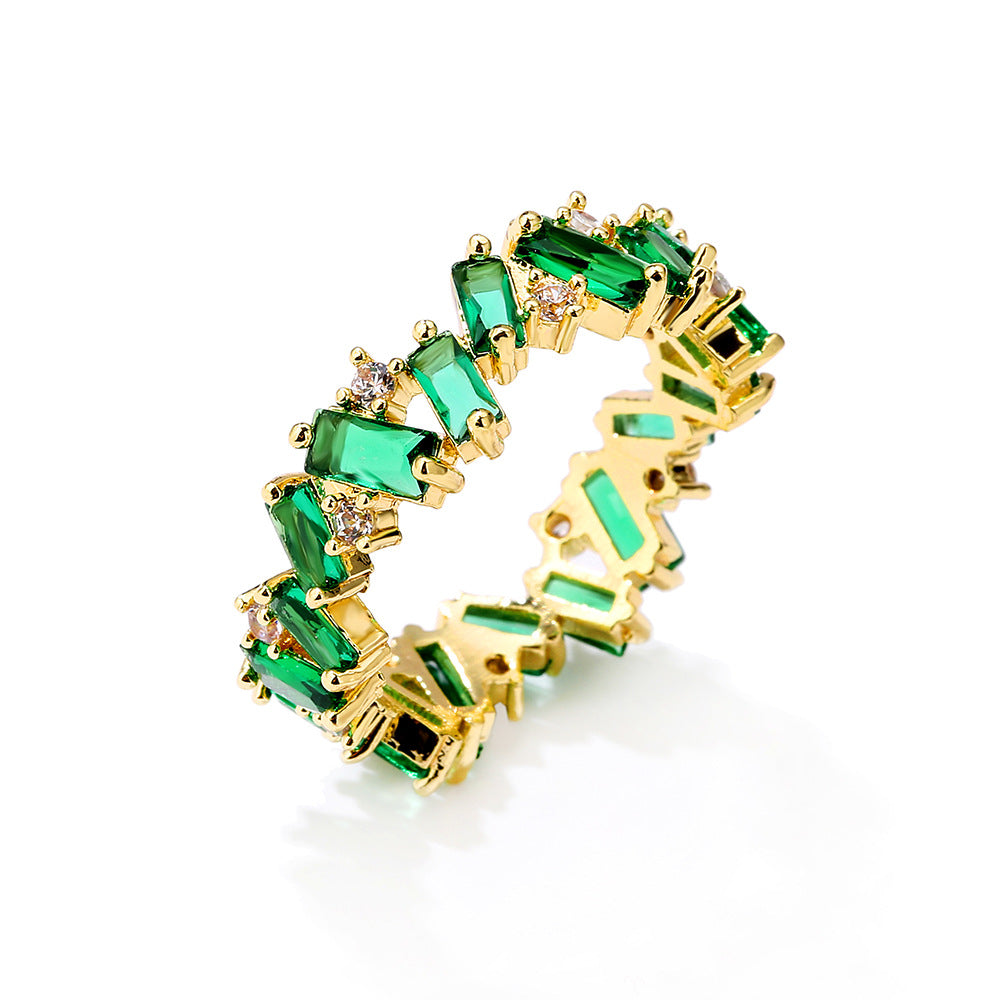 Geometric Green Cubic Zirconia Eternity Ring for Women | HR528 | Elegant Wedding, Engagement, Anniversary Gift for Her