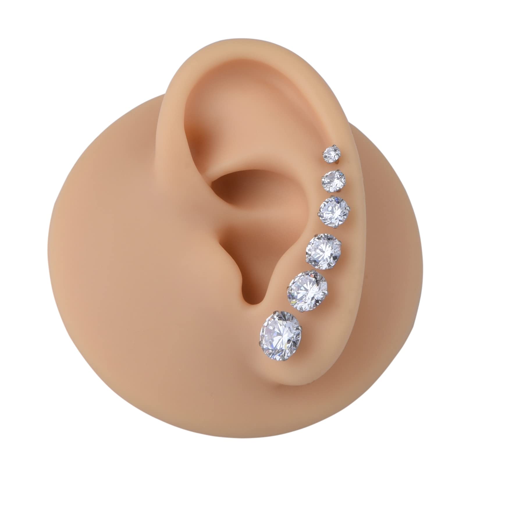 925 Sterling Silver Stud Earrings Set - 6 Pairs (3mm-8mm) Cubic Zirconia CZ Earrings for Men & Women | Hypoallergenic Multipack for Multiple Piercings | Perfect for Everyday Wear, Gifts & Special Occasions