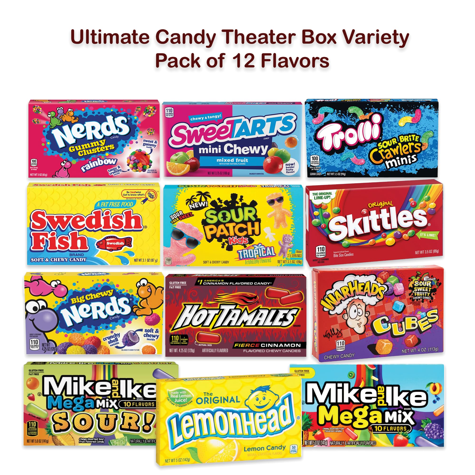 Movie Theater Candy Box Variety Pack - 12 Assorted Classic Candies for Movies, Parties & Gifts | Bulk Candy for Cinema Night, Birthday Celebrations & Halloween Treats