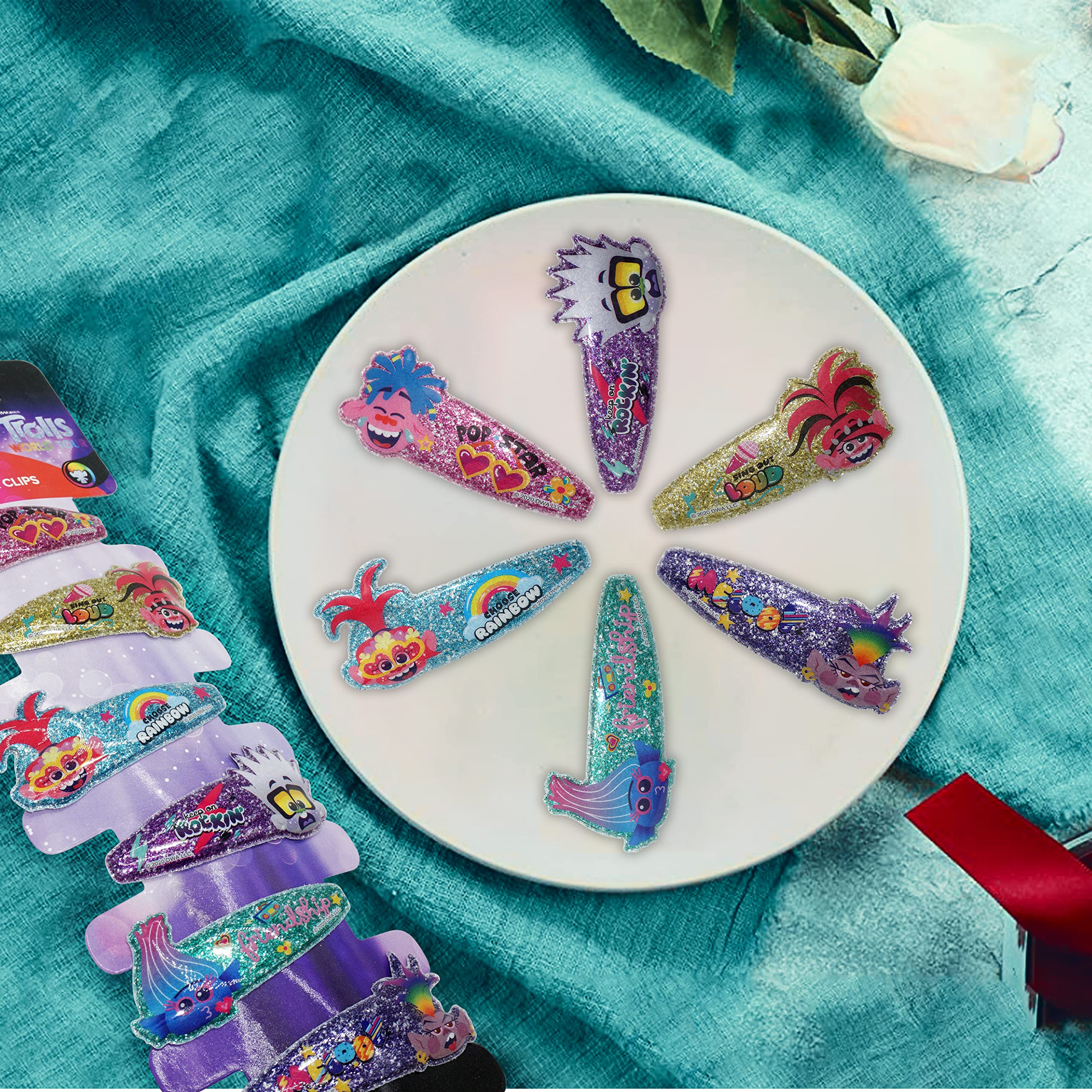 6-Pack Trolls Glitter Snap Hair Clips for Kids - Snag-Free Metal Barrettes, Non-Slip Hair Grips (5cm) - Perfect for Christmas Gifts, Birthday Parties & School Hair Accessories