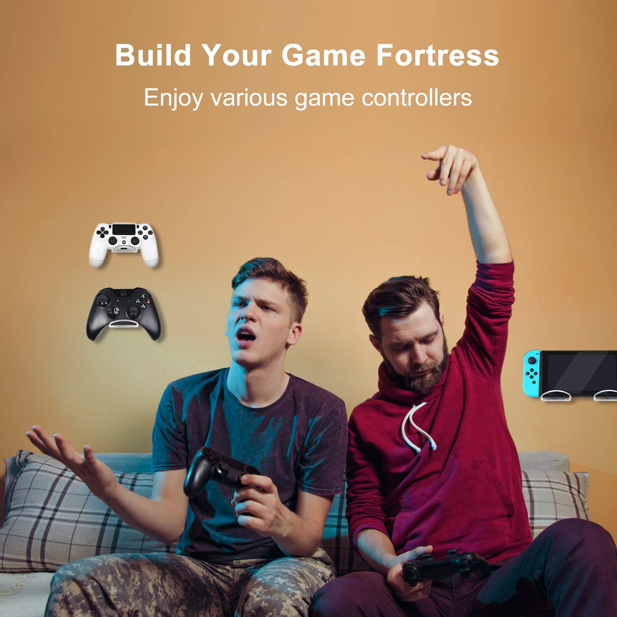 2-Pack Universal Game Controller & Headset Wall Mount Holder - No Screws, Easy Install for PS5, PS4, Xbox - Perfect Gaming Accessory for Organized Gaming Setup (White)