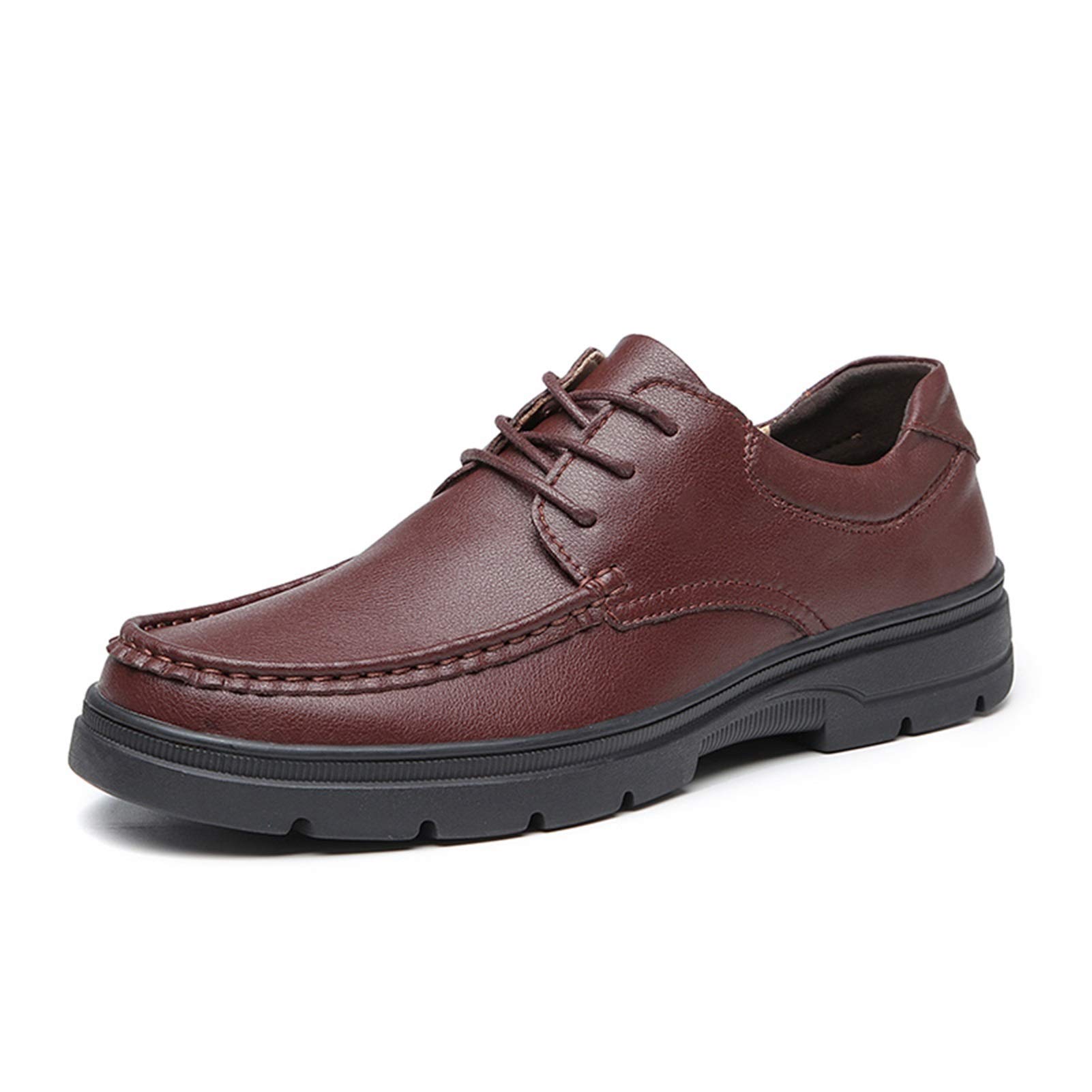 Men's Leather Dress Shoes - Lace Up Apron Round Toe Formal Shoes with Non-Slip Rubber Sole & Block Heel | Slip Resistant Business & Prom Shoes for Office, Wedding & Special Occasions